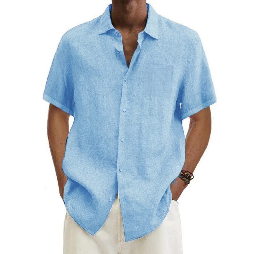 Men’s Cotton Linen Beach Shirt Casual Summer Short Sleeve Lightweight Top
