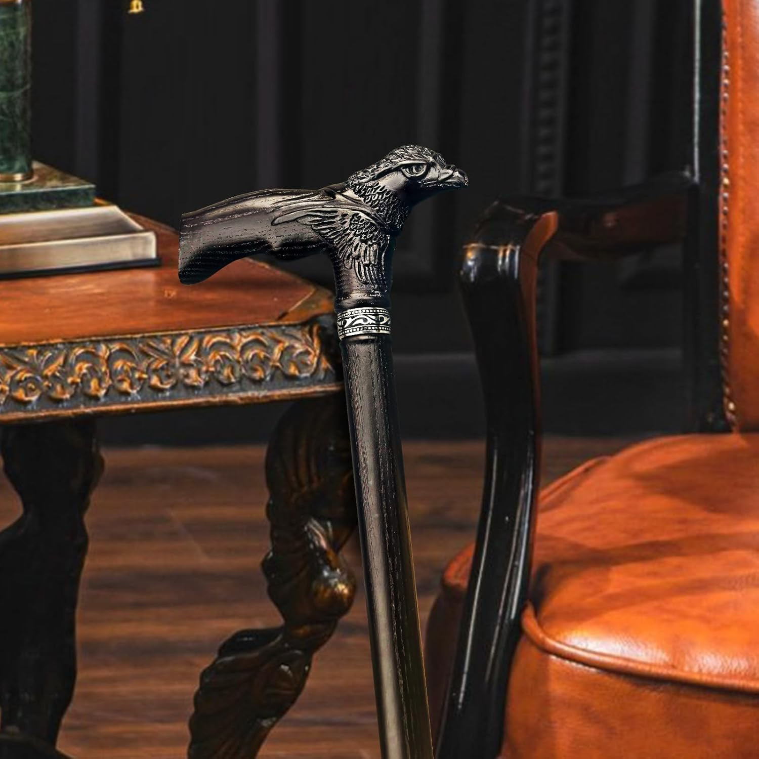 Hand Carved Wooden Walking Cane Eagle Head Ergonomic Support for Seniors