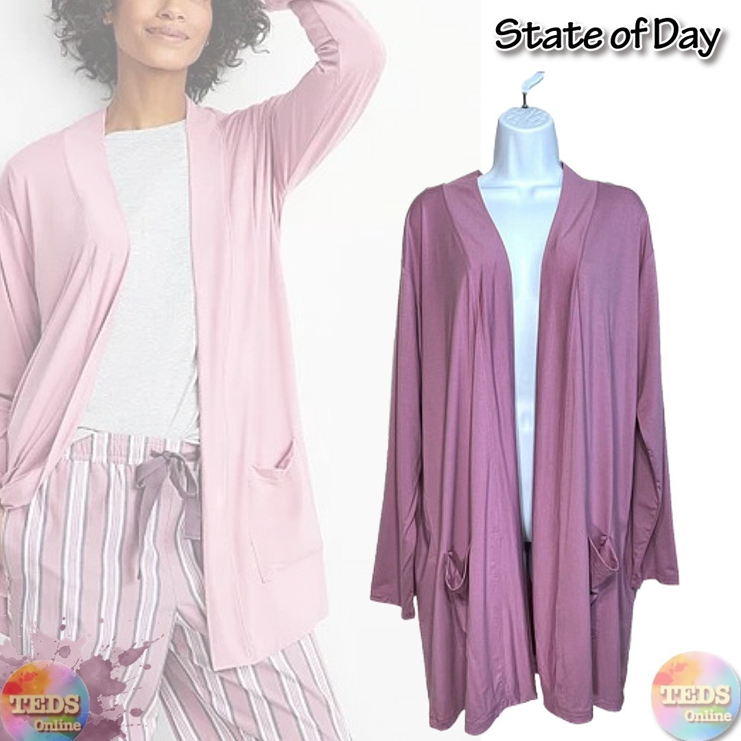 NWT State of Day Women’s M Knit Open Front Cardigan 100180255 Mauve Orchid $50