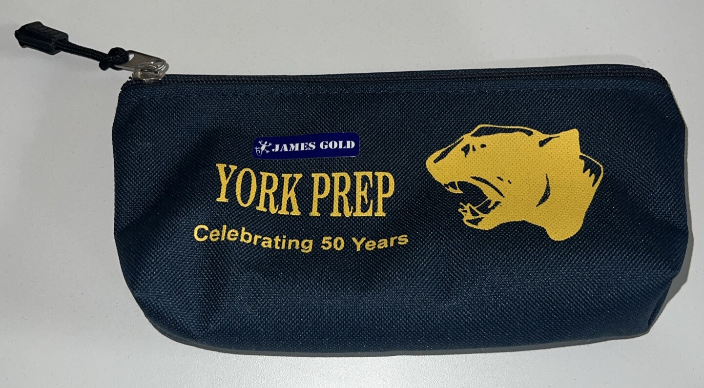 James Gold York Prep Zip Pouch Navy Celebrating 50 Years About 8 x 4.5 Inches