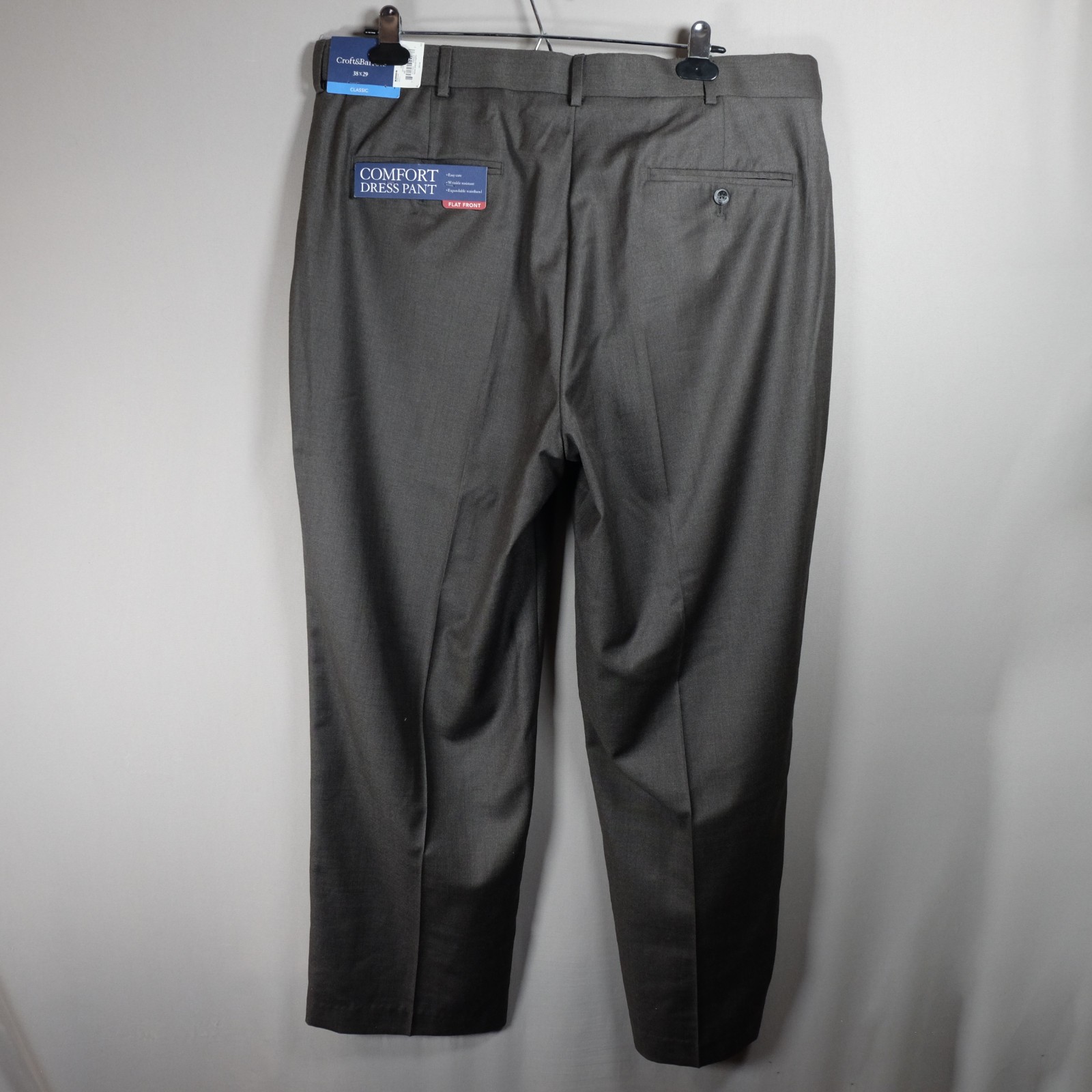 NEW Croft Barrow Flat Front Wrinkle Resistant Pants Mens 38×29 Gray Classic Fit