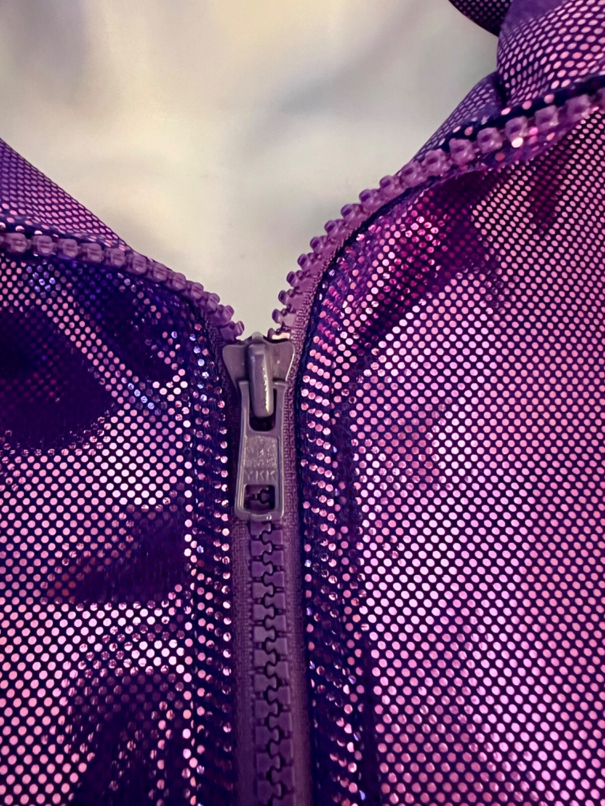 GK WARM UP JACKET ADULT SMALL PURPLE SHIMMER FOIL ZIP FRONT GYMNAS DANCE CHEER S