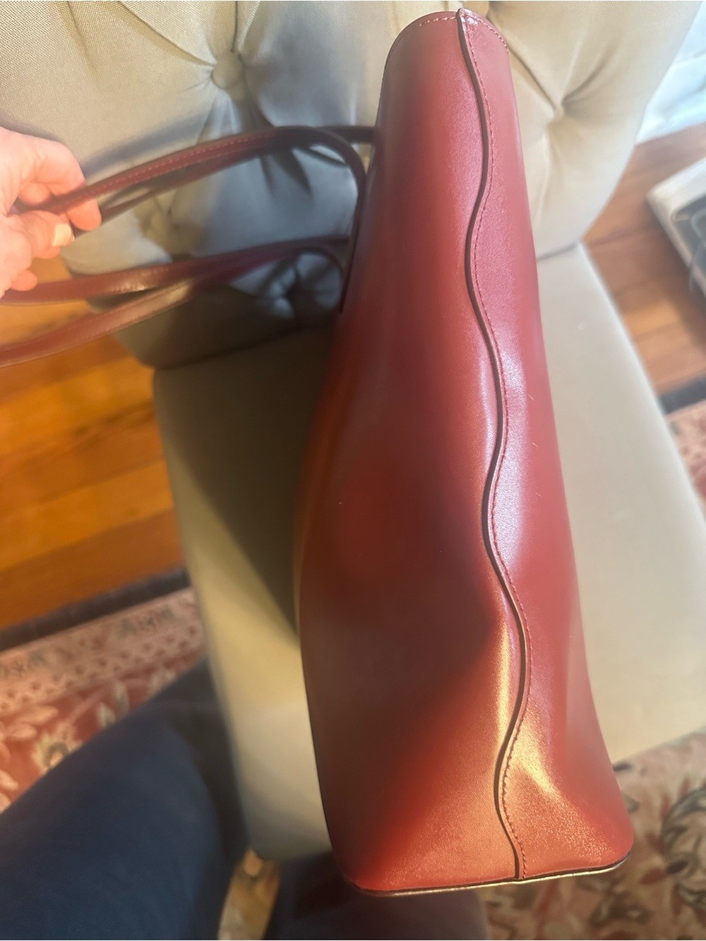 Kate Spade Burgundy Leather Tote with Pink Flower Charm