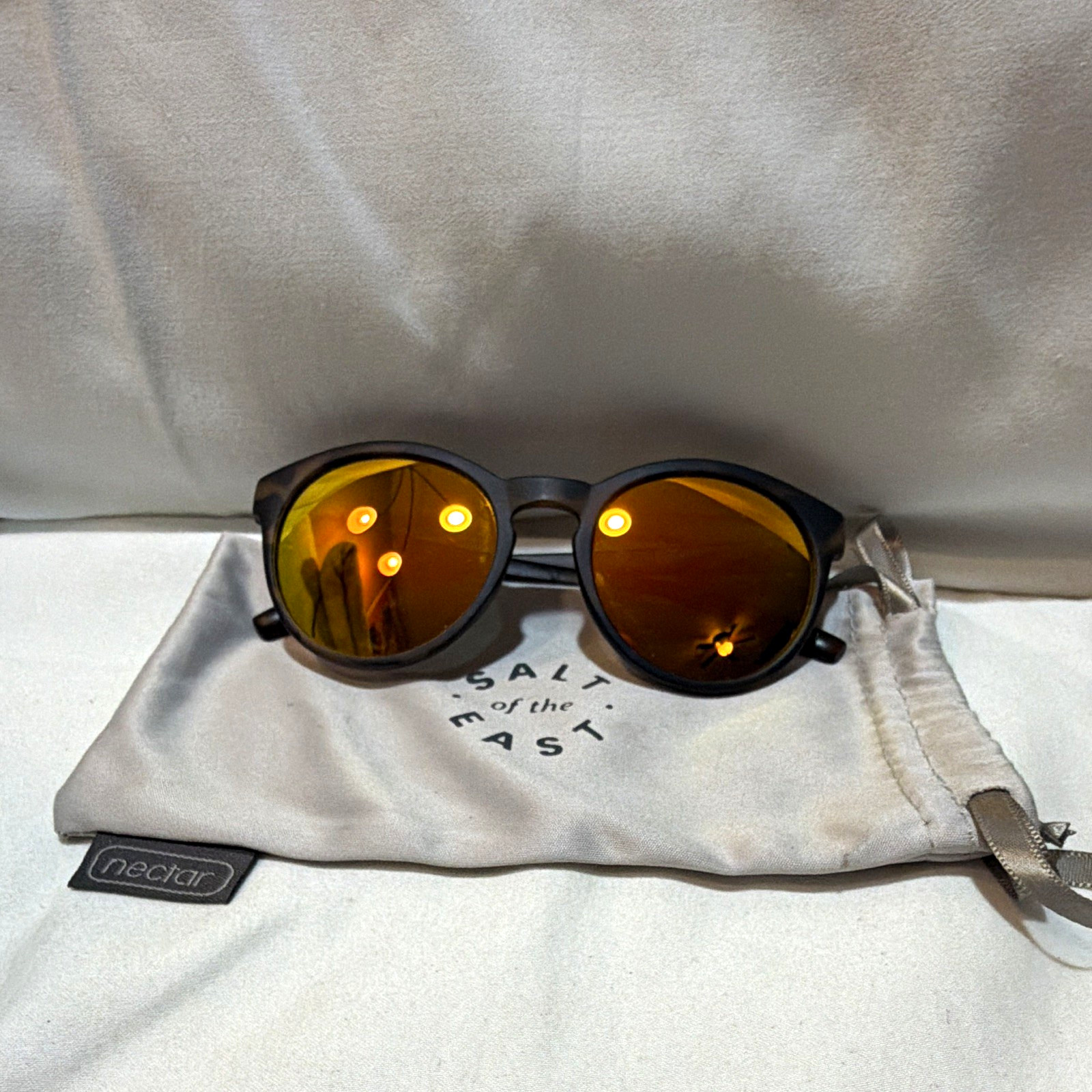 Nectar Round Sunglasses Brown Tortoise Shell Frame Mirrored Tinted Yellow Lens