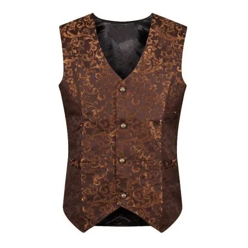Mens Tailored Formal Waistcoat Gothic Steampunk Gold Brocade Vest Victorian