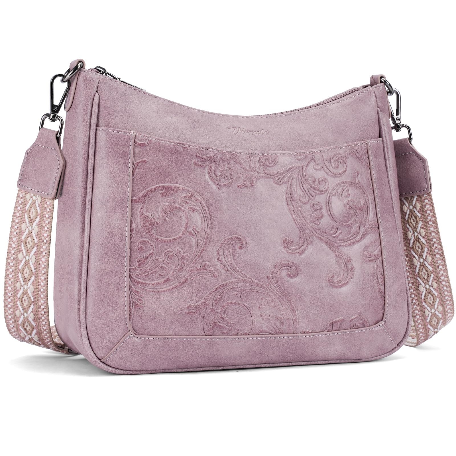 VIMUTI Vegan Leather Crossbody Bag with Adjustable Strap – Floral Design