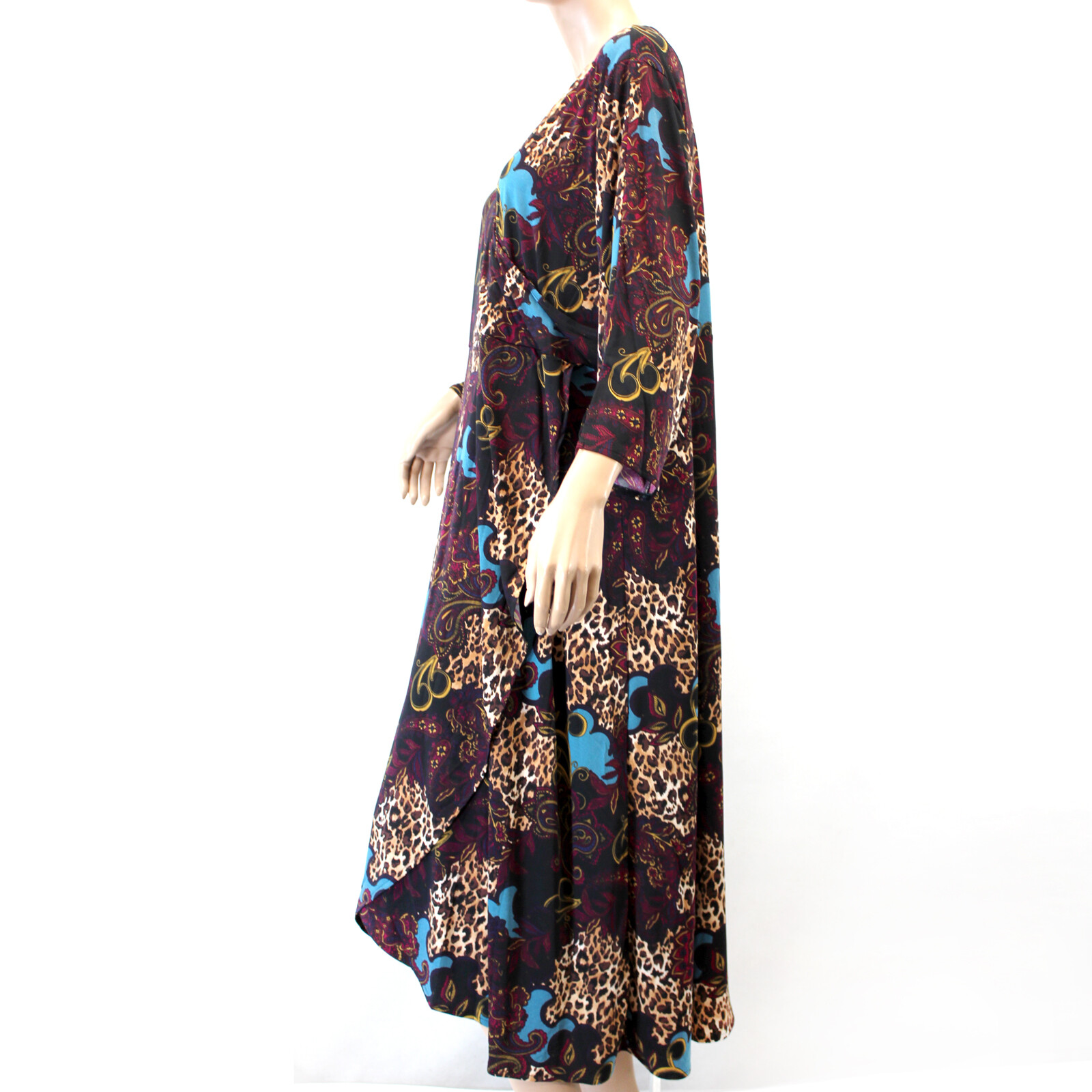 Catherines Plus Paisley/Leopard Print Wrap Belted Dress 4X 30/32
