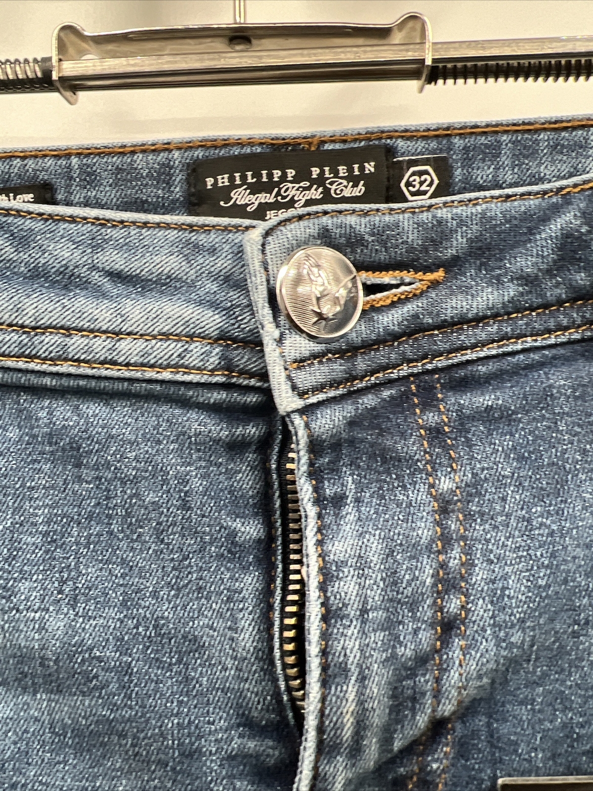 PHILIPP PLEIN ARINA Women’s Jegging Crocco Logo Blue Jeans Size 32 F18C