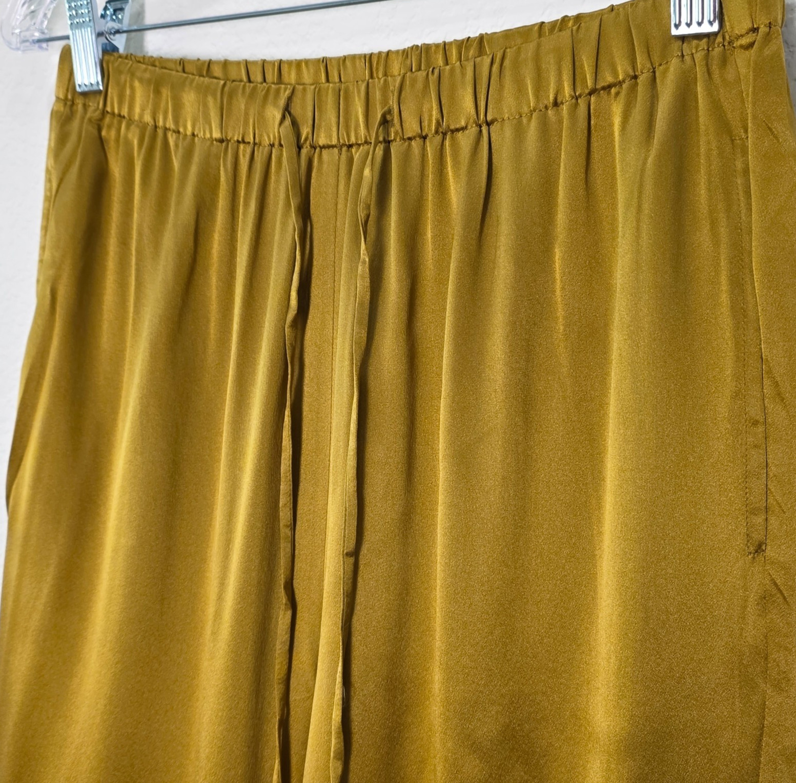 Quince 100% Washable Silk Drawstring Wide Leg Pants Mineral Yellow XS Pocket