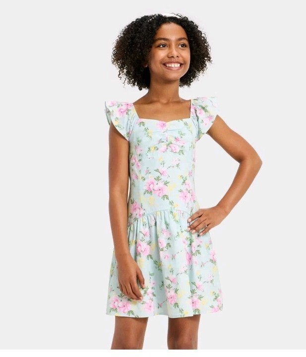 Art Class Flutter Sleeve Floral Dress (Size L 10/12)