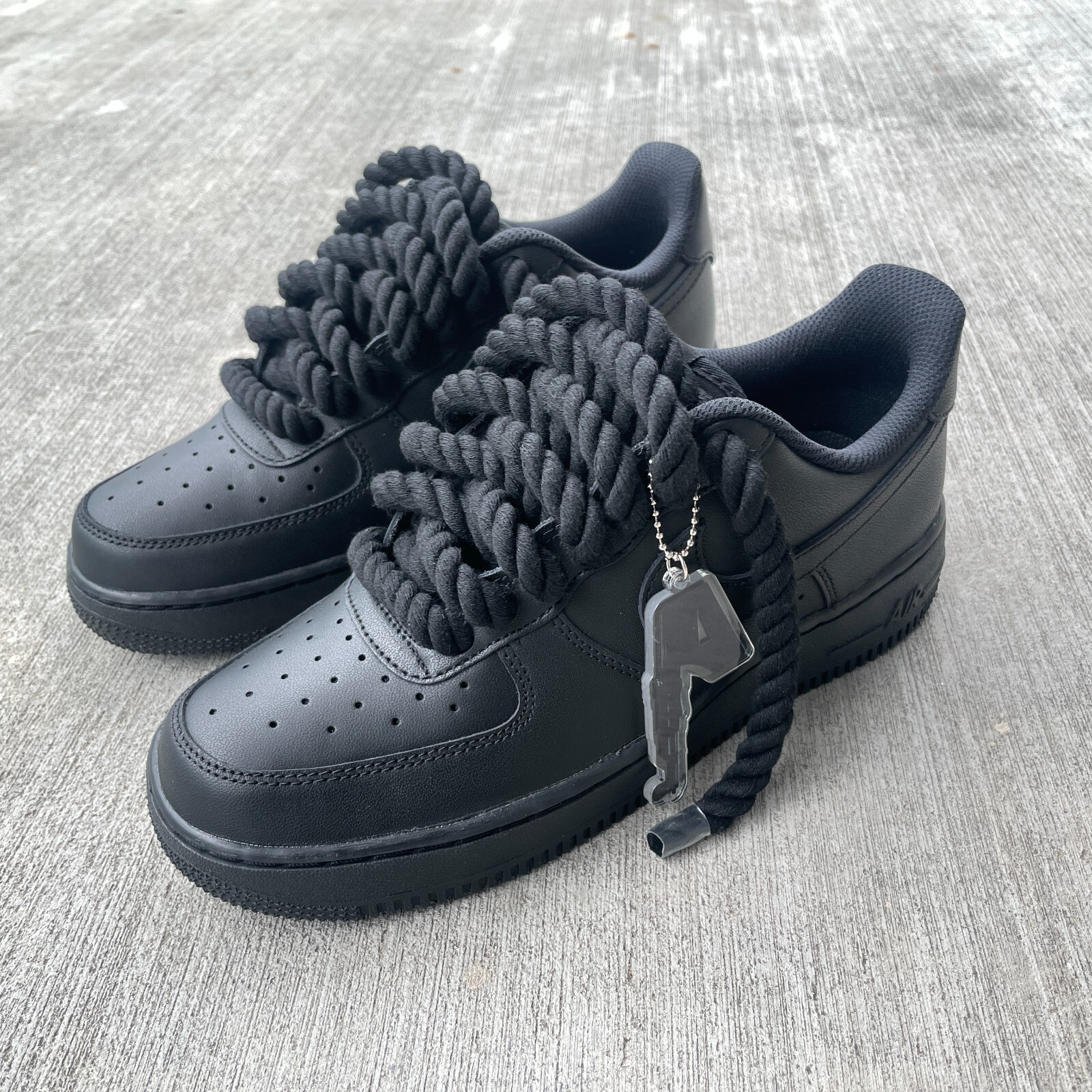Custom Nike Air Force 1 Black with Chunky Rope Laces AF1 and Hangtag