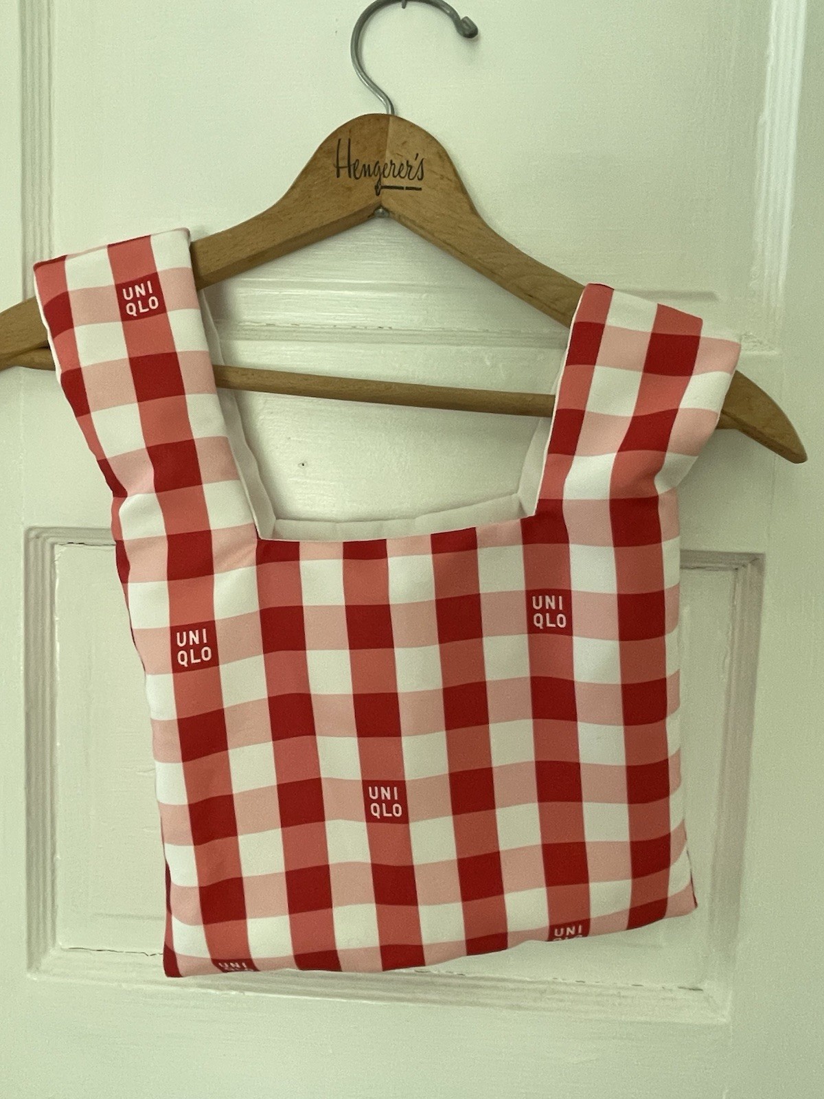 Uniqlo Knot Bag Gingham Checkered Red White Double Handle