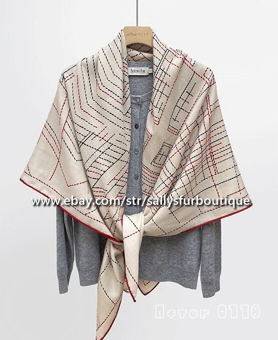 80% Cashmere & 20% Silk Wrap Scarf House Stripes Print Square Shawl 53″