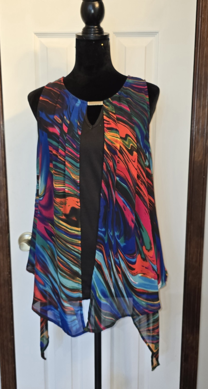 ​Cocomo Tunic Top Womens Medium M Multi Color Abstract Marble Chiffon Sharkbite