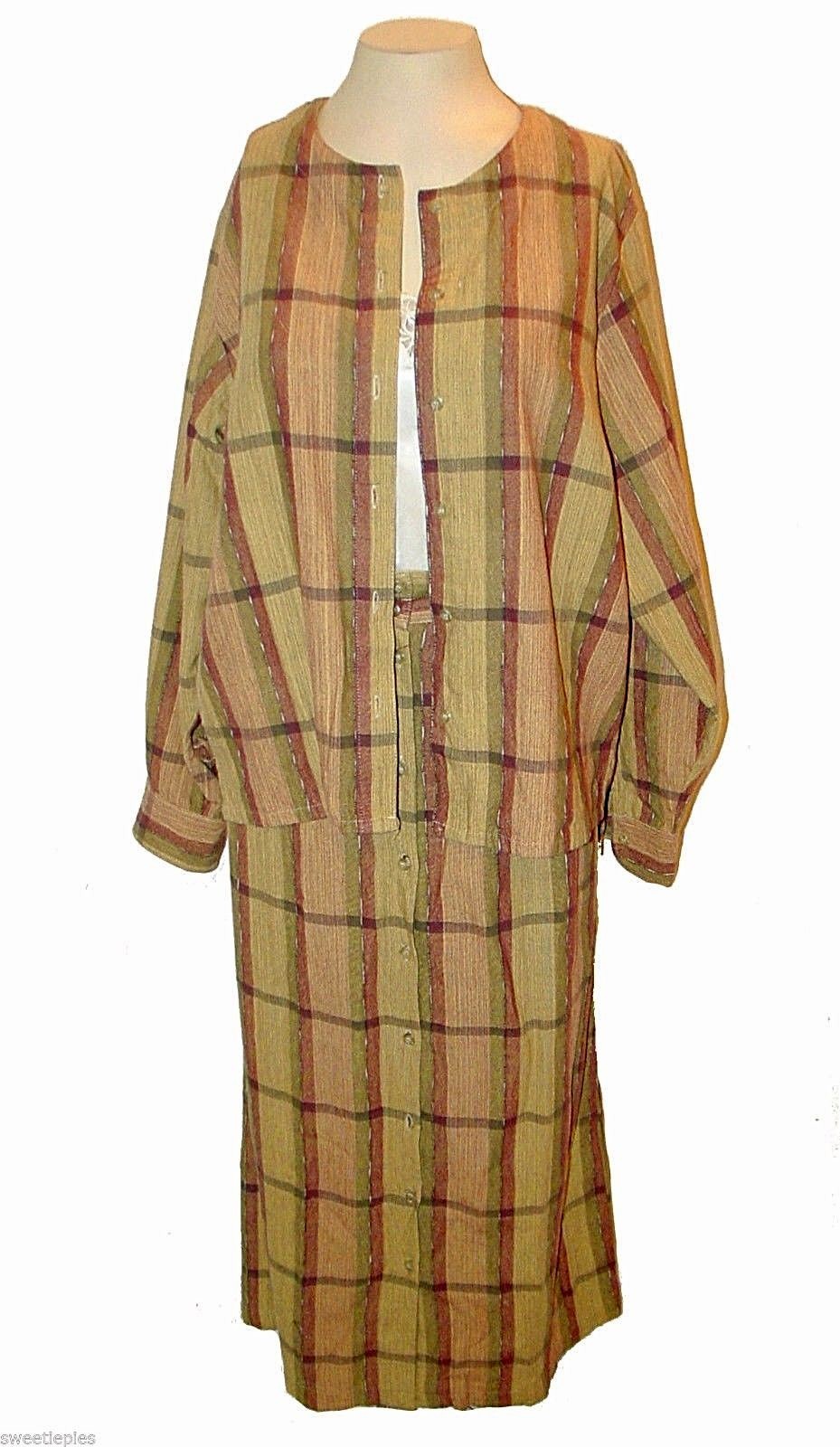 New 2-PC: Skirt & Blouse, Picante!, 100%-Cotton Handwoven Guatemala Boho Plaid M