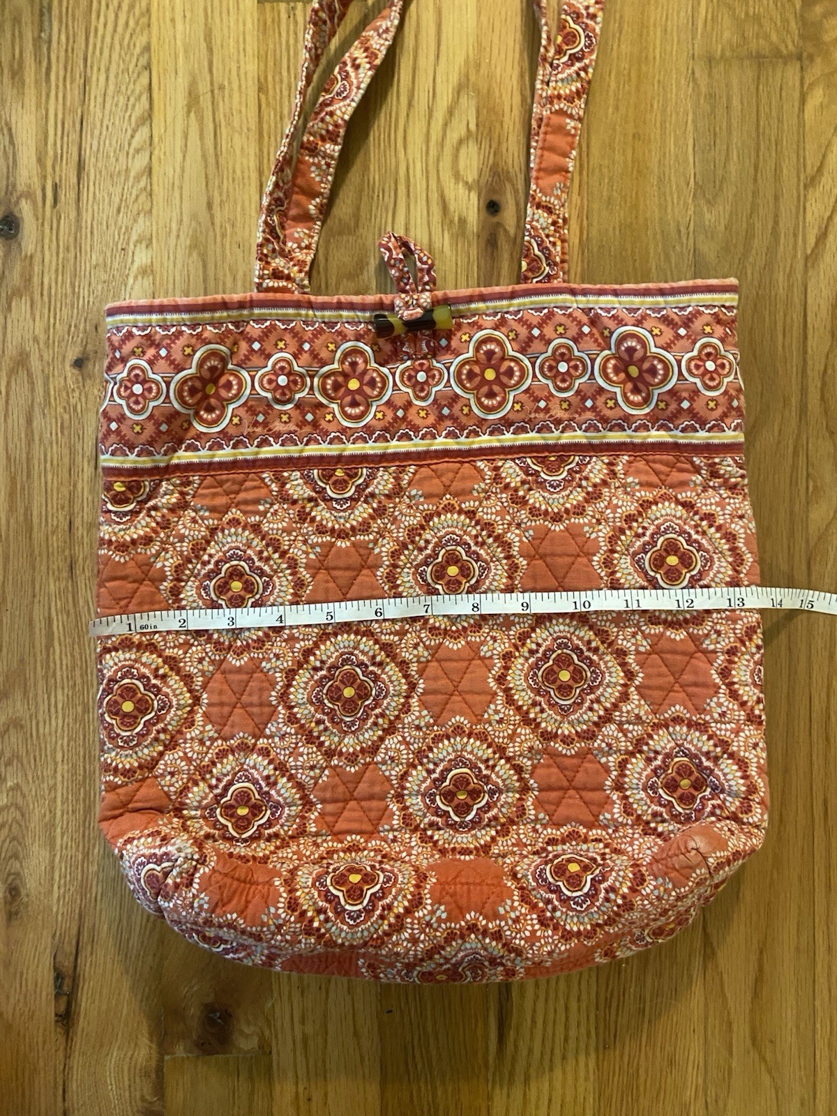 Vera Bradley Orange Quilted Floral Tote Bag Toggle Closure Double Handles Lined