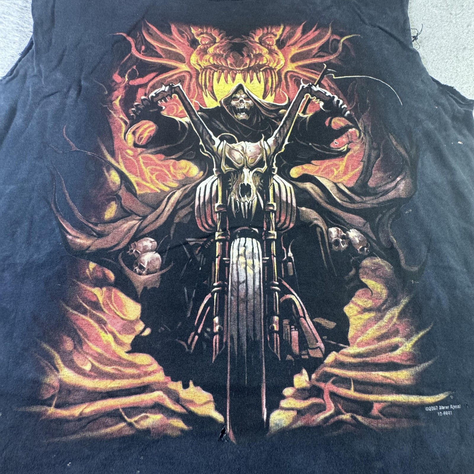 Vintage Skull Grim Reaper Shirt Mens Large Sleeveless Flame Biker Punk 2000s
