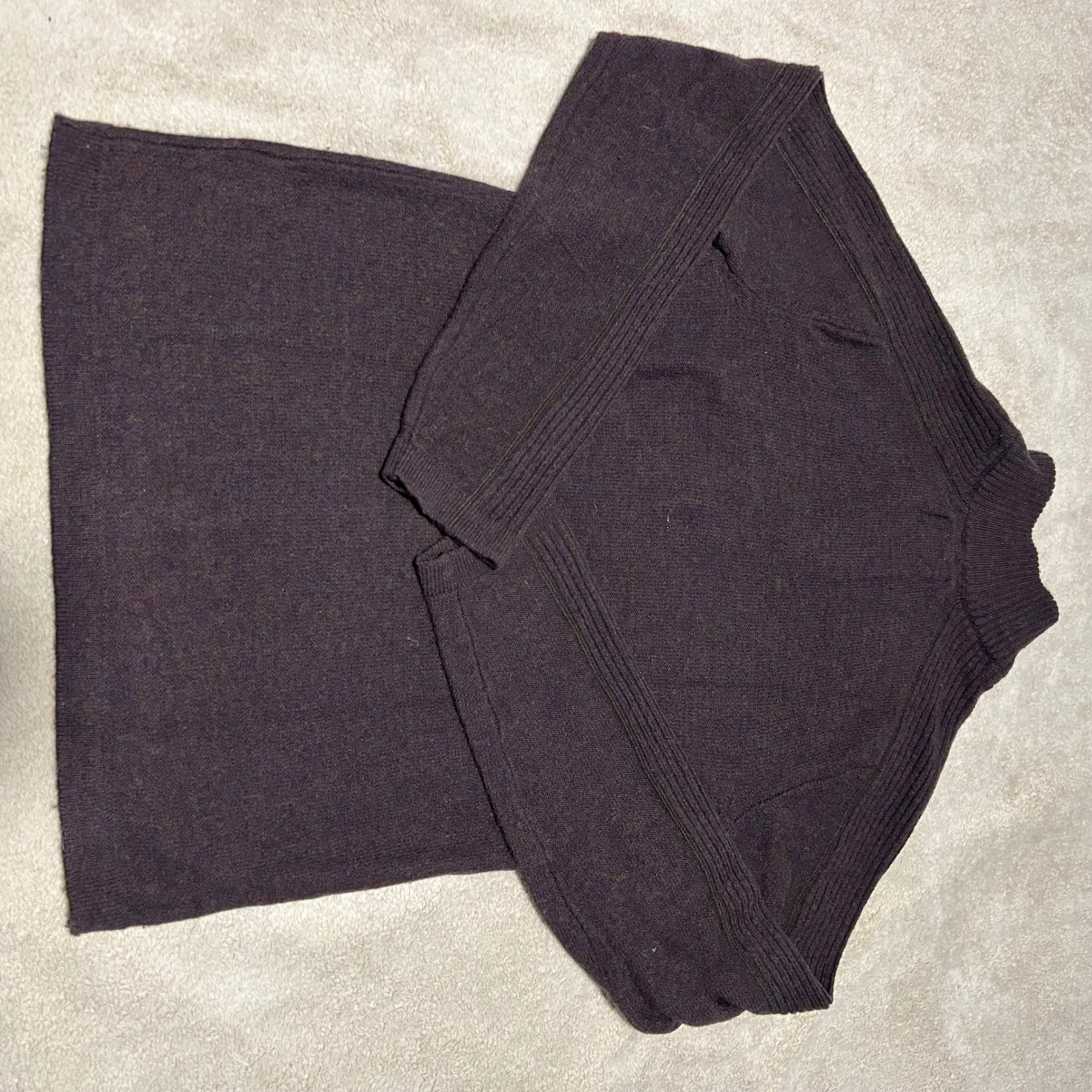 Royal Robbins Sweater Mens M Brown Purple Wool Blend Quarter Zip Ribbed Pullover