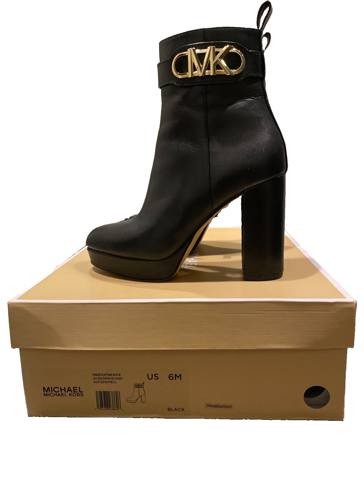 MICHAEL KORS $280 BLACK PARKER LEATHER PLATFORM BOOTS SZ 6 IN ORIGINAL BOX