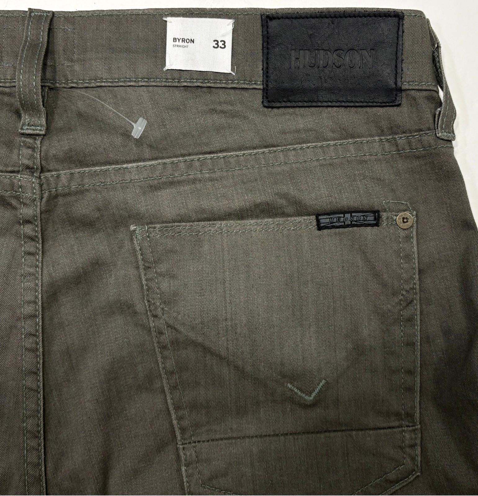 HUDSON BYRON NWT$195 STRAIGHT GREEN JEANS BUTTON FLY 97.5% COTTON USA-MADE SZ 33