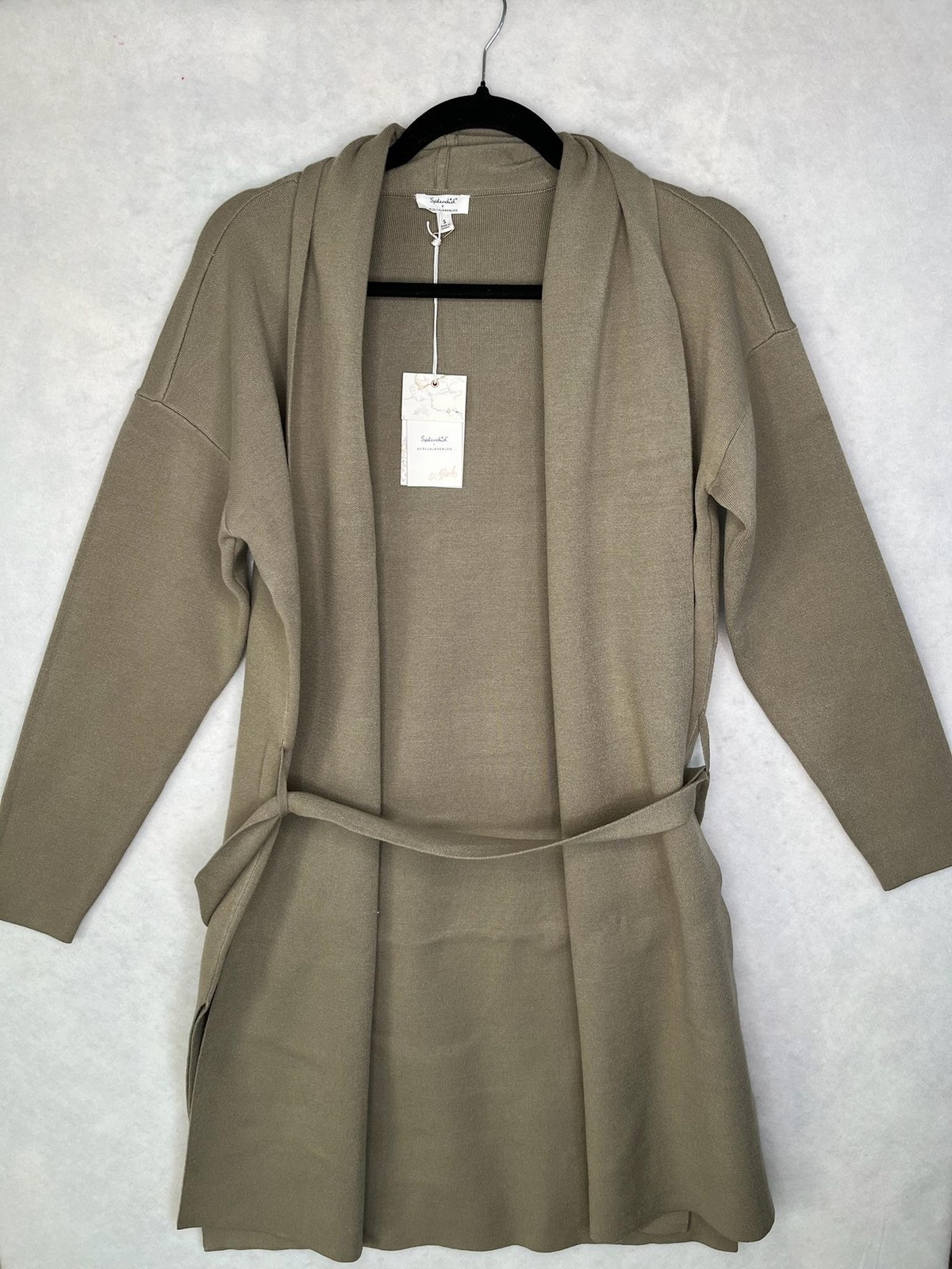 Splendid x Cella Jane Cardigan Womens Small Taupe Belted Wrap Coatigan RSS5730