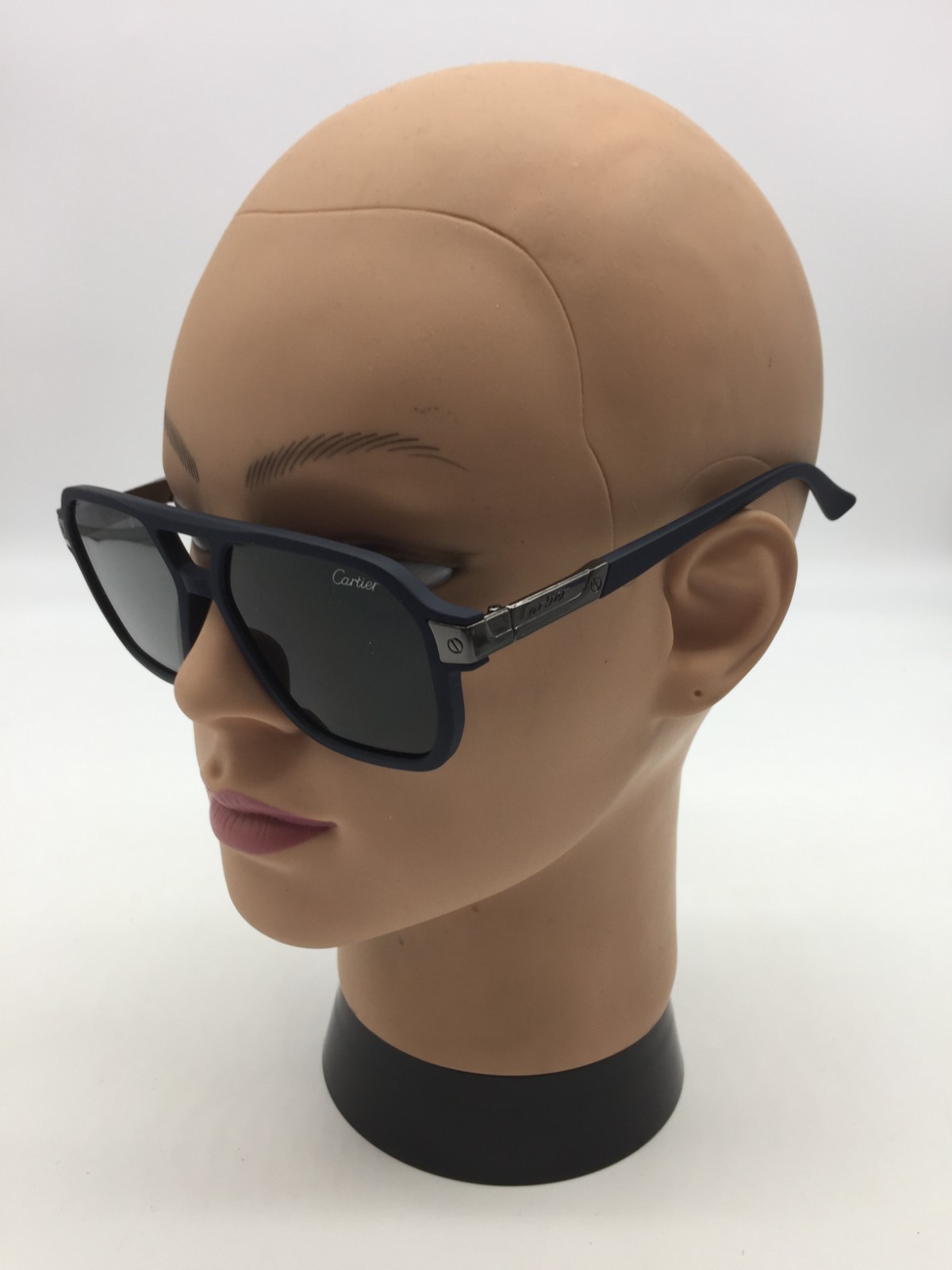 Cartier Matte Navy Trendy Luxury Sunglasses 55-17-142 Grey Lenses