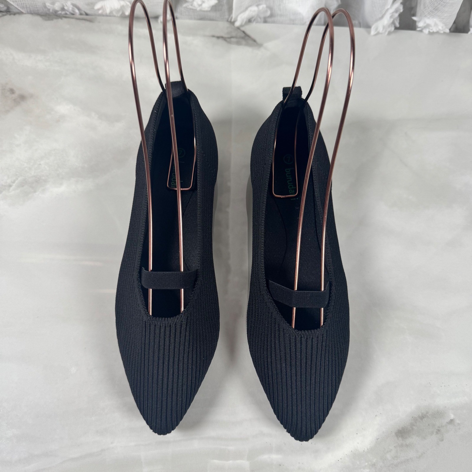 Burudani Isla Black Knit Pointed Toe Flats Breathable Slip On Mary Jane 7
