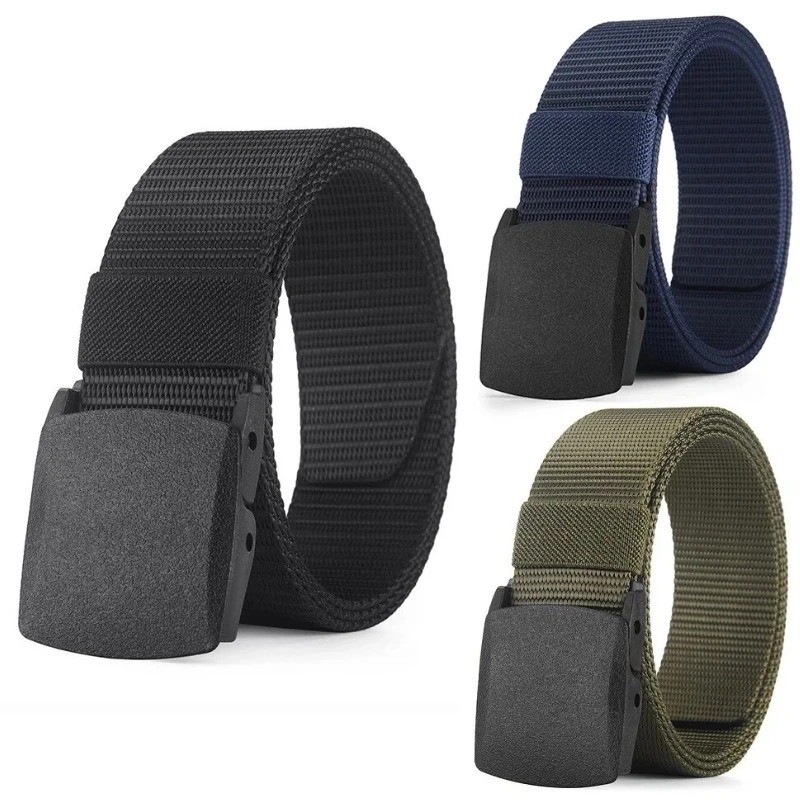 Nylon Web Belt Men Women Buckle Adjustable Tactical Outdoor Non-Metal 47in