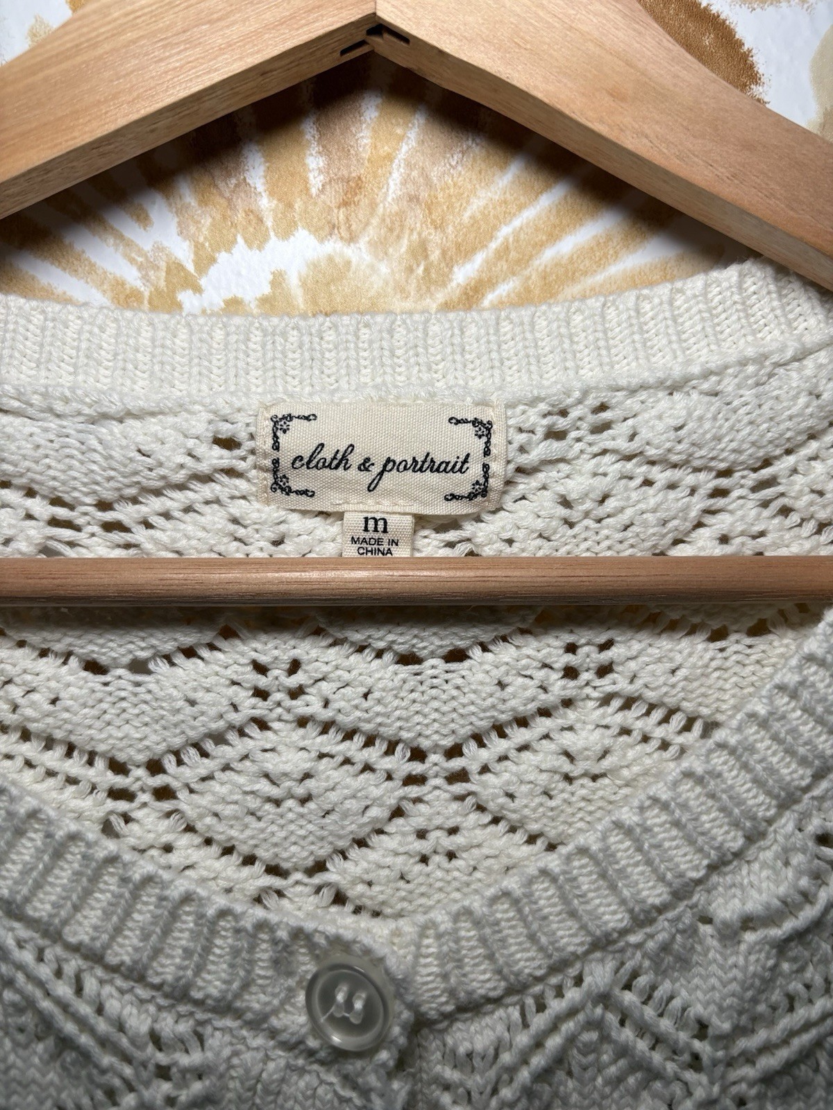 Cloth & Stone Ivory Eyelet Sleeve Knit Cardigan Sweater | Boho Cottagecore