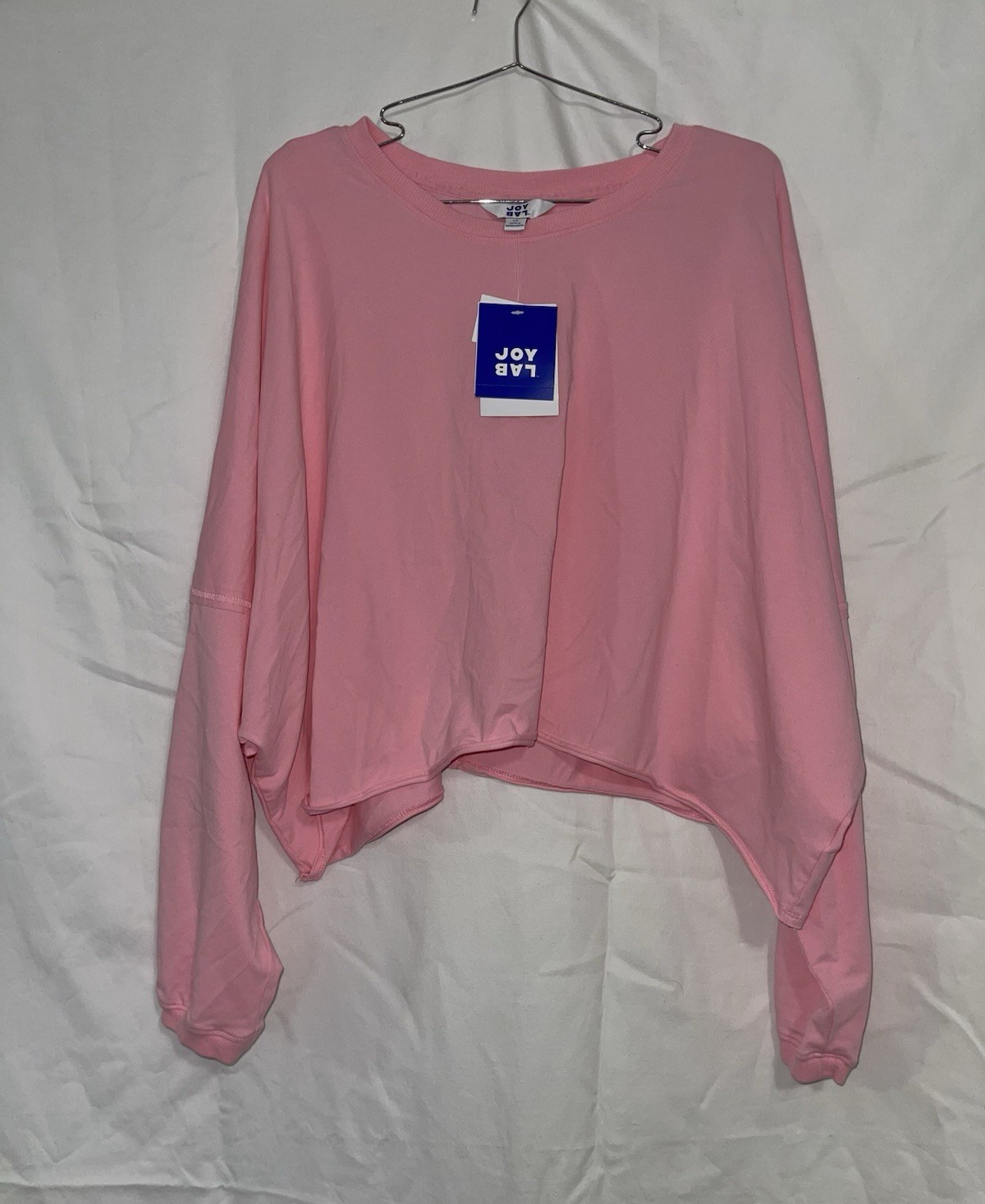 JoyLab Pink Solid Knit Crew Neck Dolman Long Sleeve Cropped Top Stretch XL