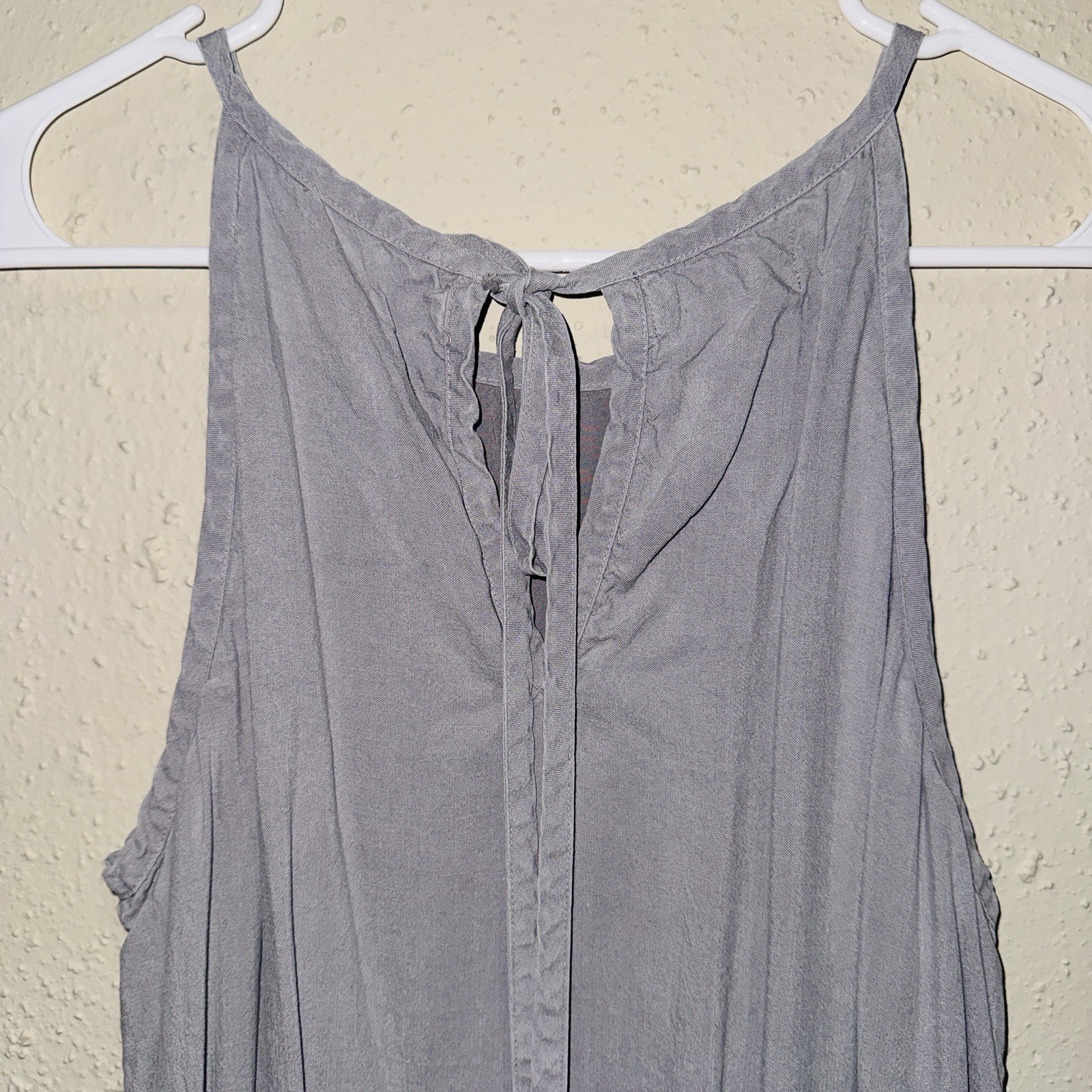 Cloth & Stone Gray Solid Shift Dress Scoop Neck Sleeveless Tie Fringe Short M