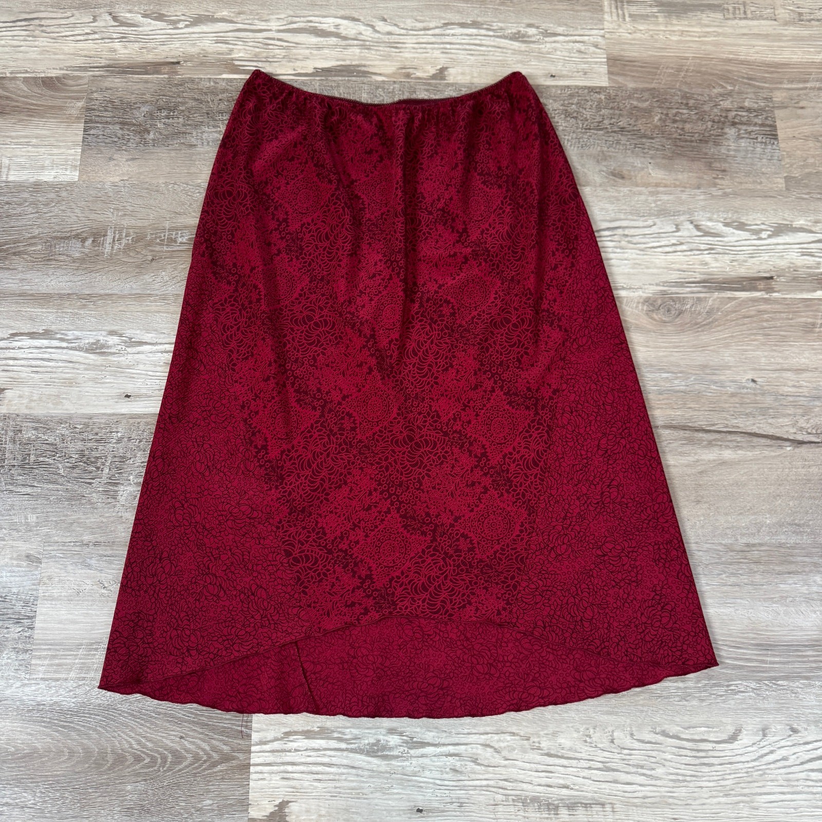 Vintage 90s Norton McNaughton Red Floral Midi Skirt A-Line Cottagecore Large