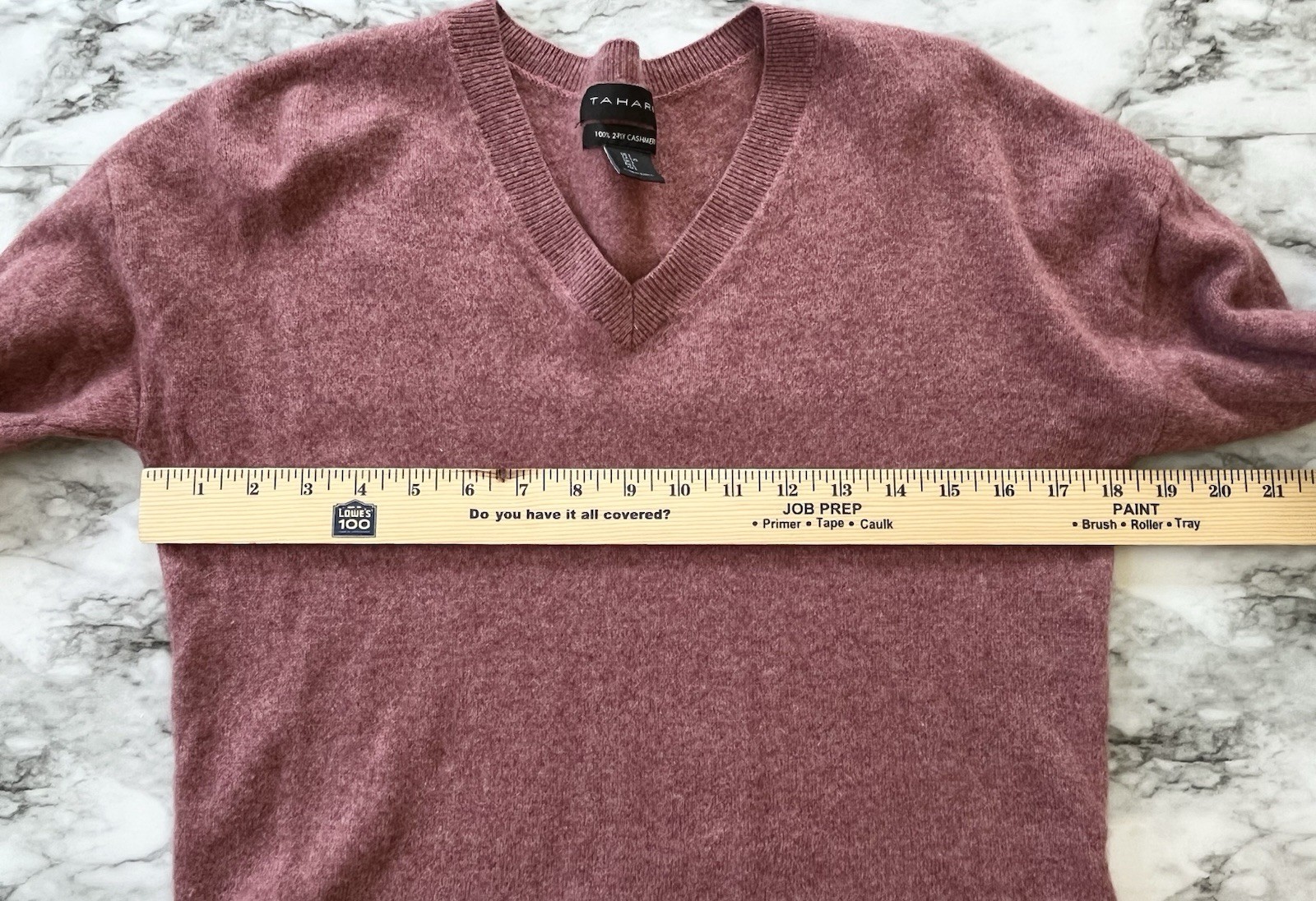 Tahari 100% Cashmere 2 Ply Pullover Sweater V-Neck Sz Lg Long Sleeve Pink