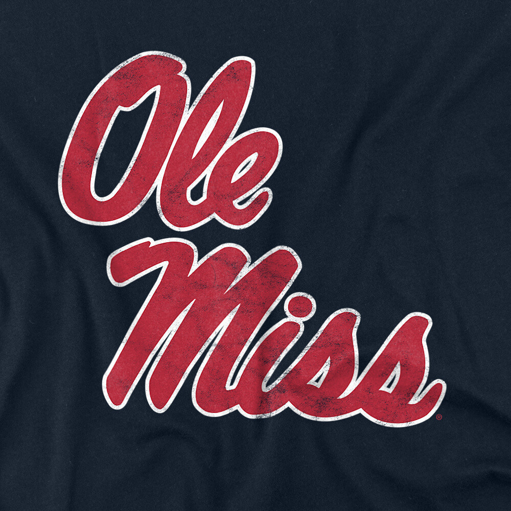 Ole Miss Rebels Adult T-Shirt Official Distressed , Navy S-5XL