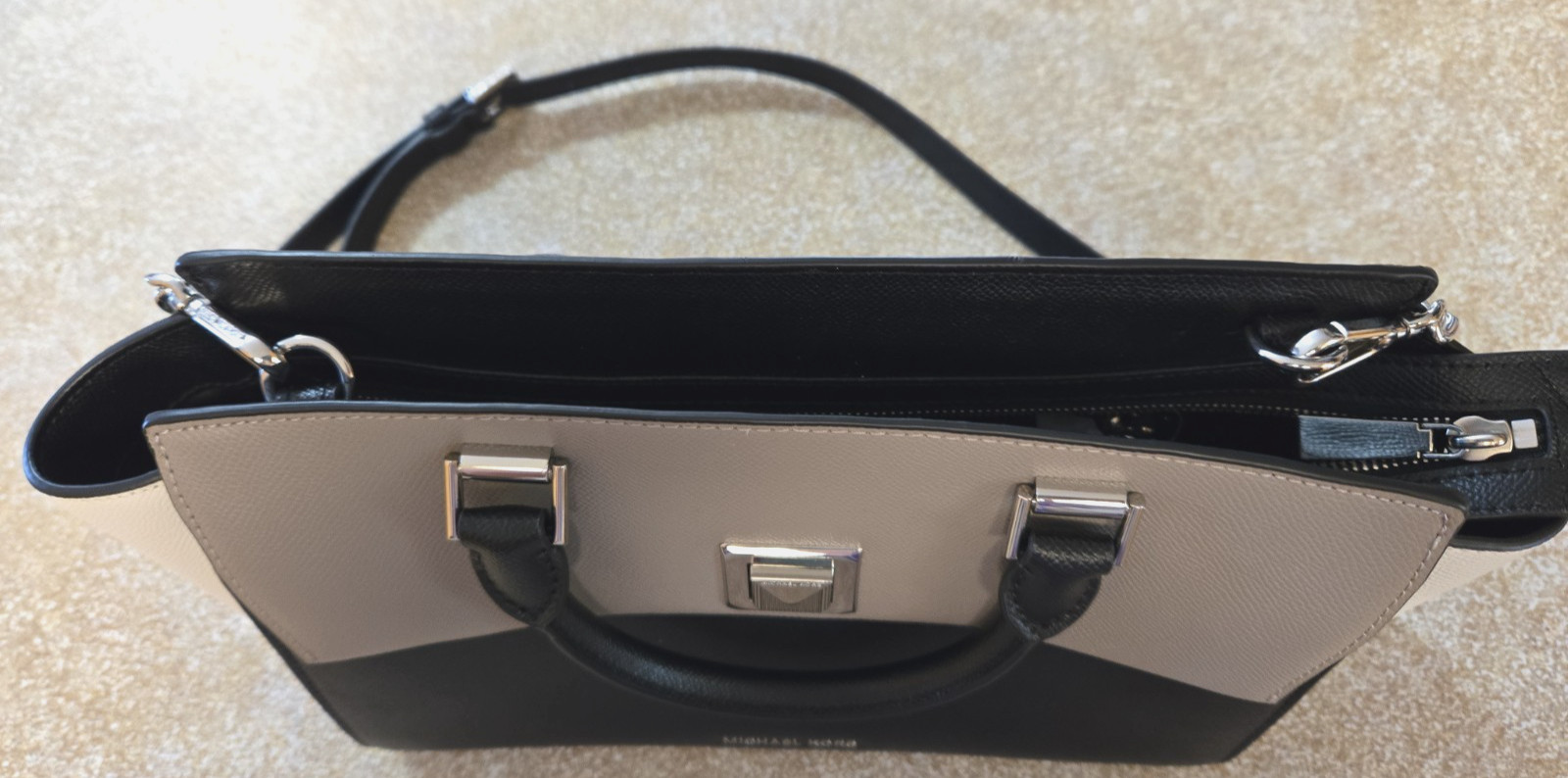 Michael Kors black/grey/white large handbag w crossbody strap NWOT