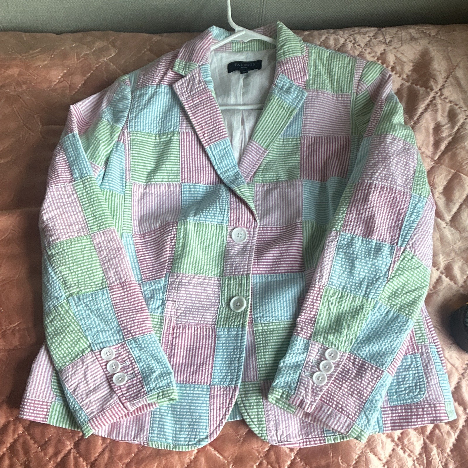 Talbots Petites 12P Multicolor Plaid Blazer Jacket Lined Pockets Button