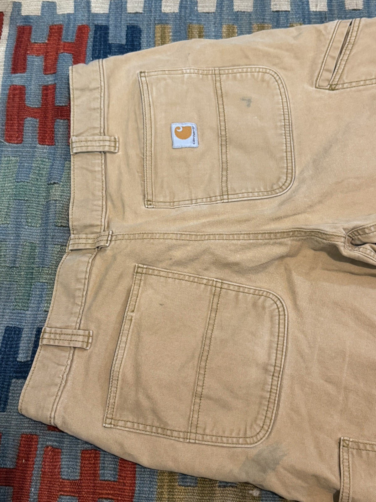 Carhartt Men’s Size 36×34 Relaxed Double Front Utility Work Pant Tan Distressed