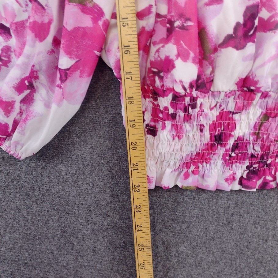 Colleen Lopez Womens Top Small Pink Floral Off Shoulder 3/4 Sleeve Boho