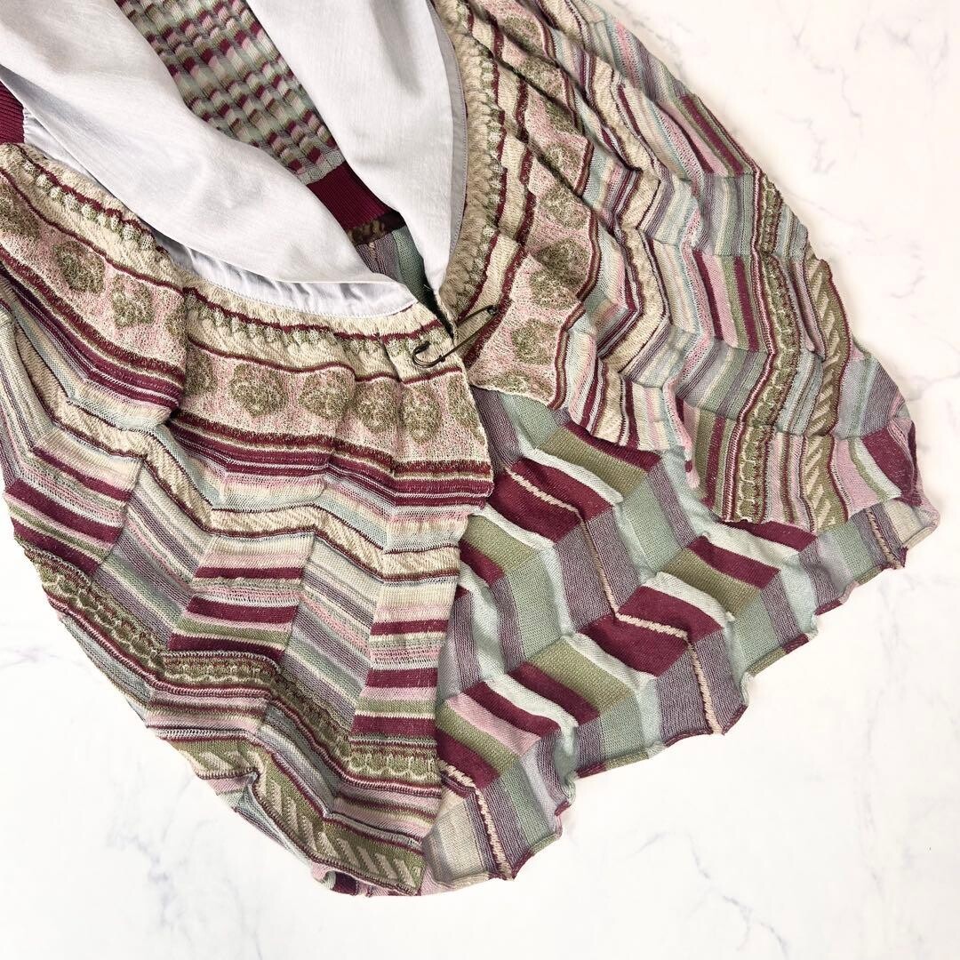 M&KYOKO 3D Knit Multicolor Shawl Collar Vest Japan FreeSize Open Front Auth