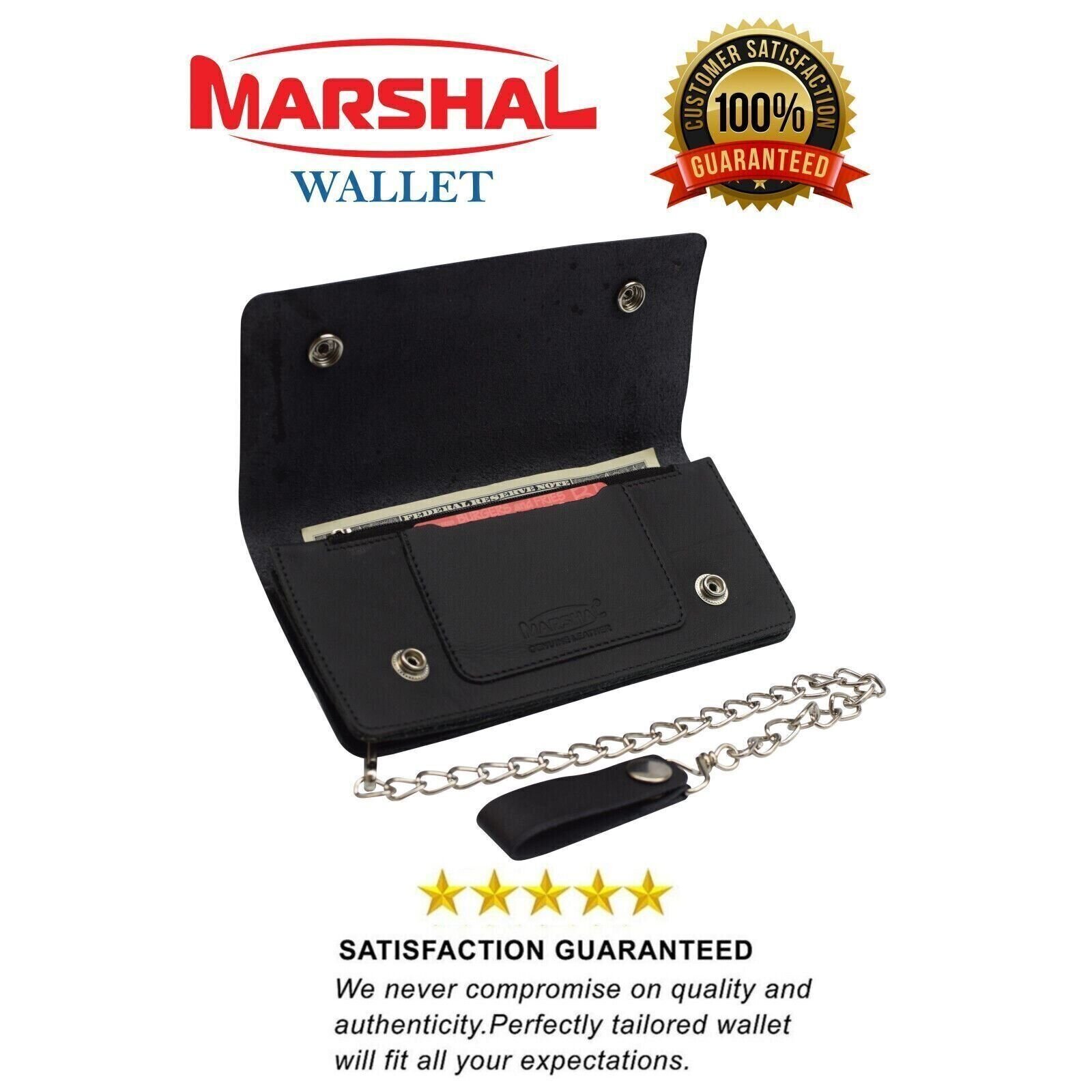 Leather Motorcycle Trucker Biker Chain Wallet With Inside Zipper Black