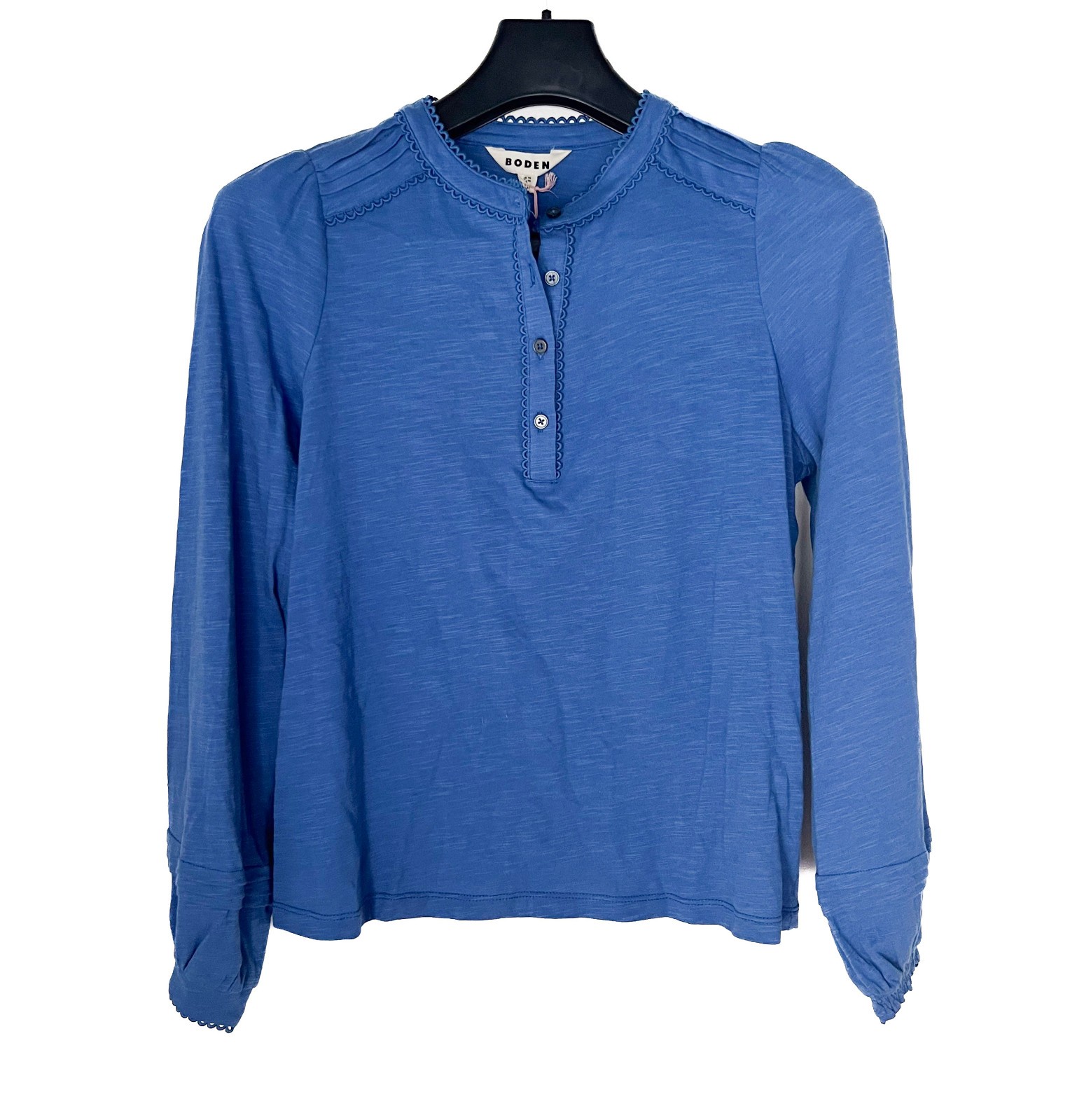 NWT Boden Top Blouse Size 10 Blue Henrietta Pintuck Henley Cottagecore Cotton
