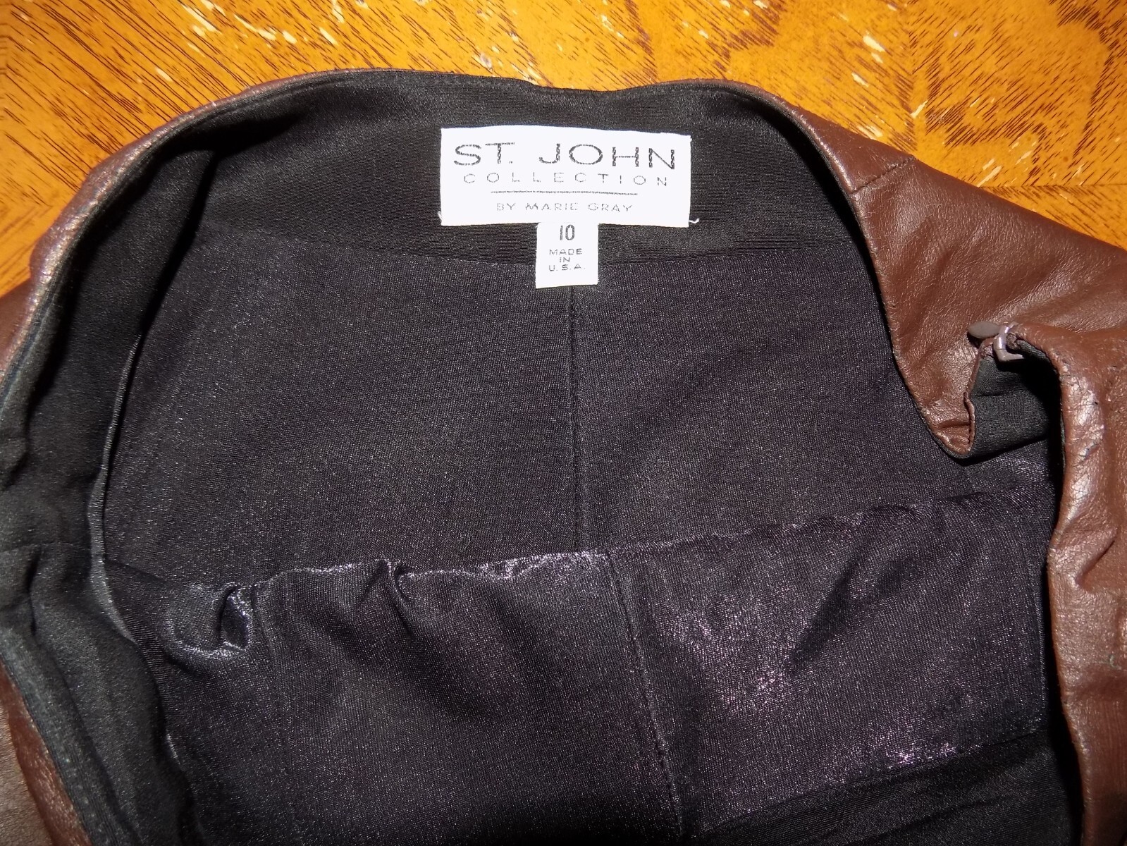 St John Dark Brown Faux Leather 100% Polyurethane Side-Zip Straight Leg Pants 10