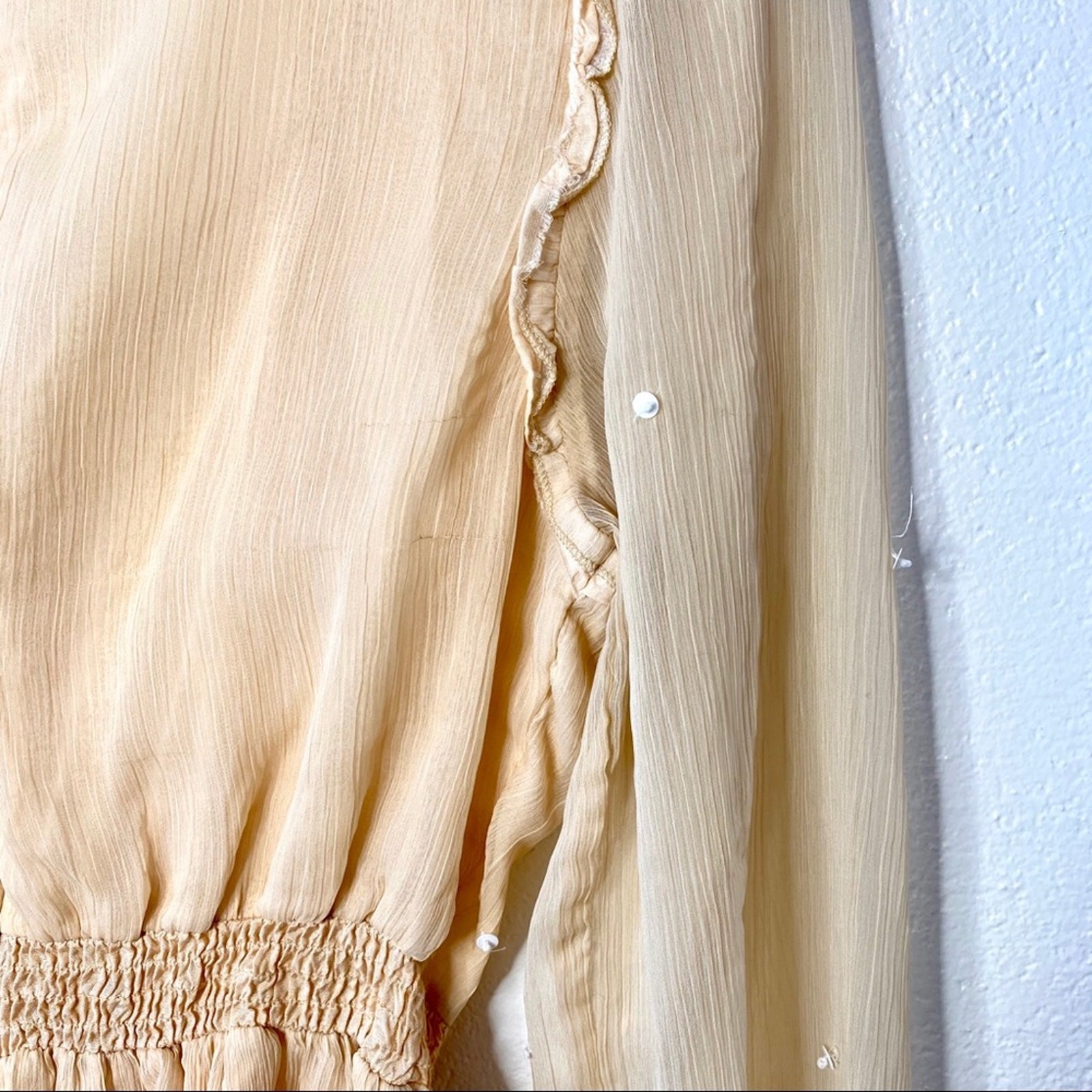 ASOS Sequin Flower Sheer Sleeve Nude Dress Size 6