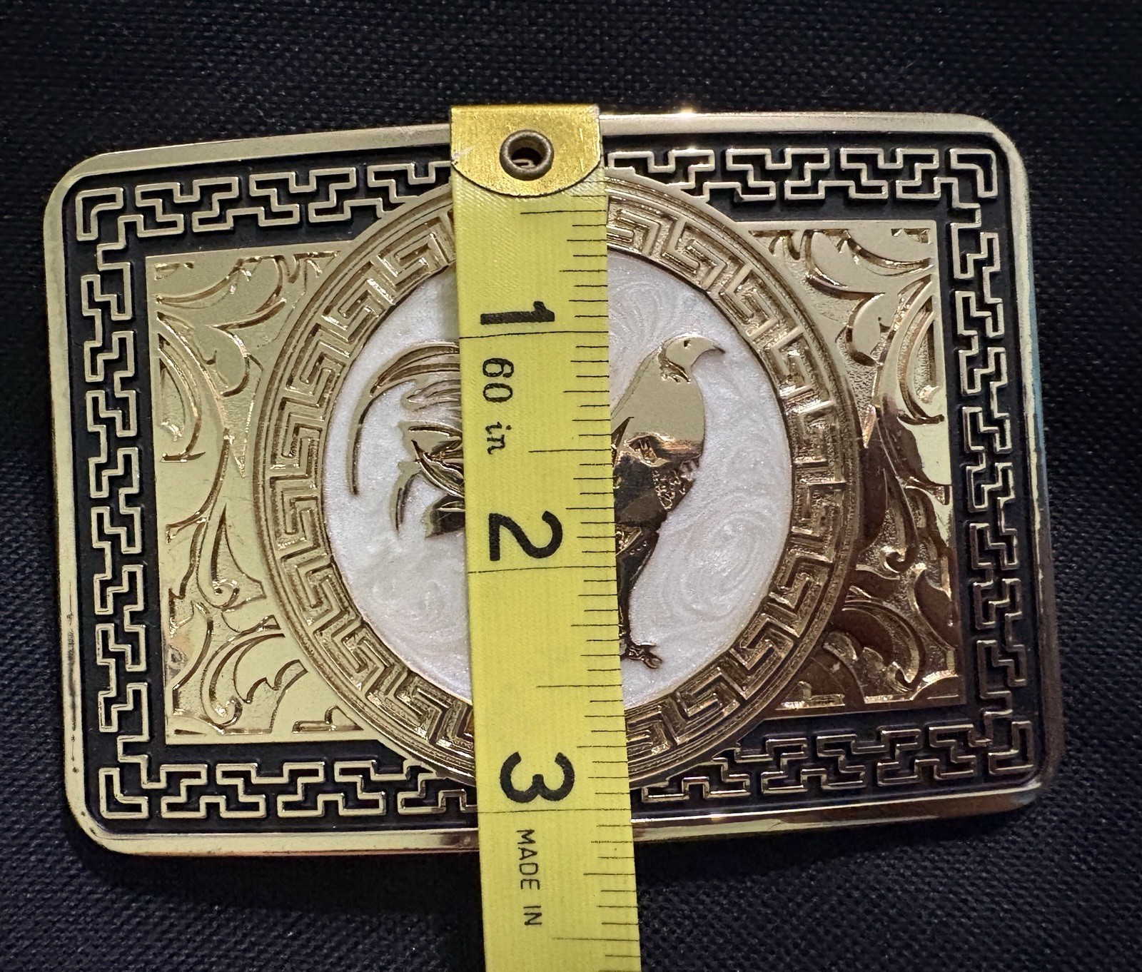 Western Rooster Rectangular Belt Buckle Gold/Black Metal Fits 1.5in Belt