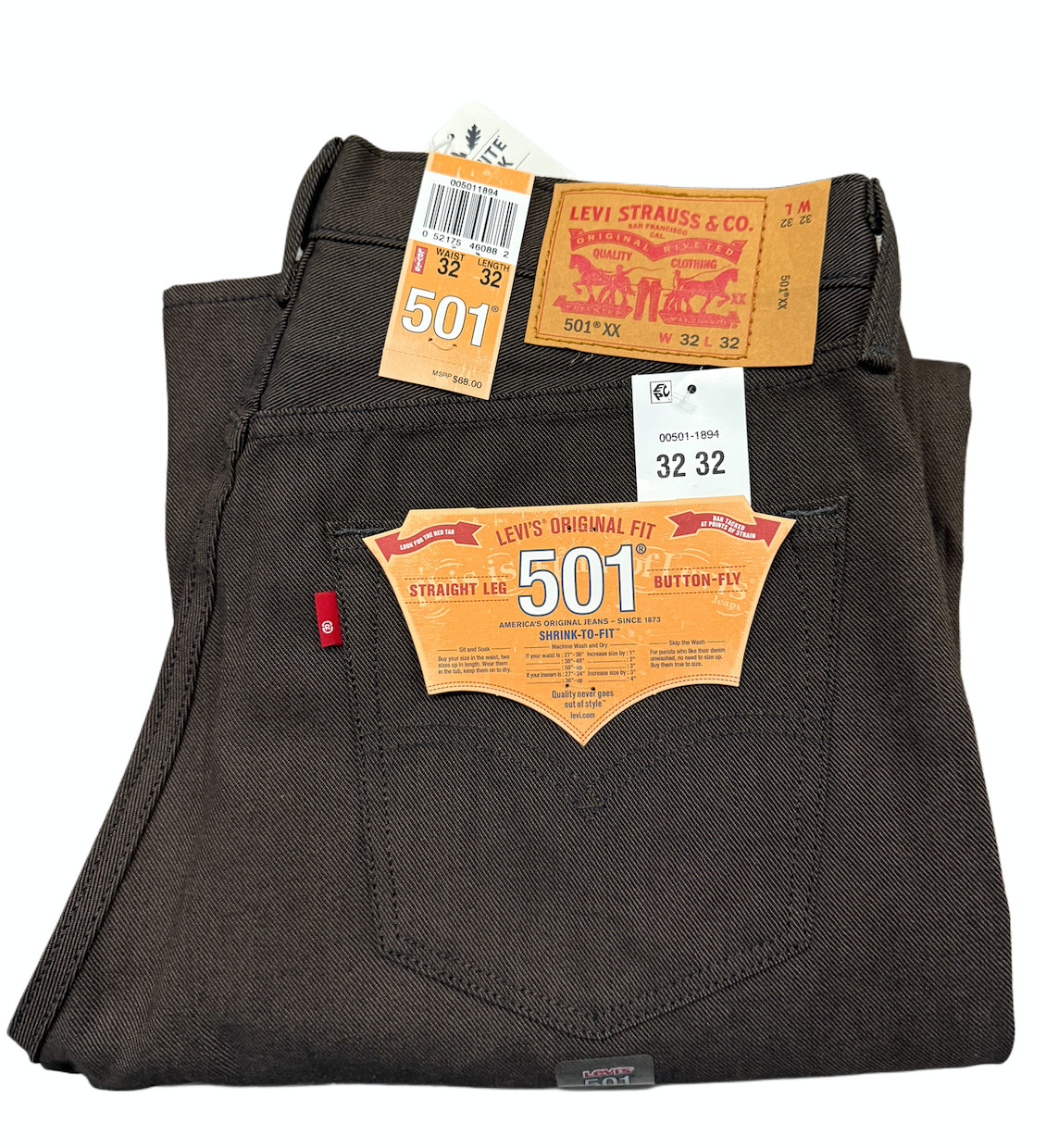 Levi’s Men’s 501 Shrink To Fit Original Fit Color Bronze Brown 005011894