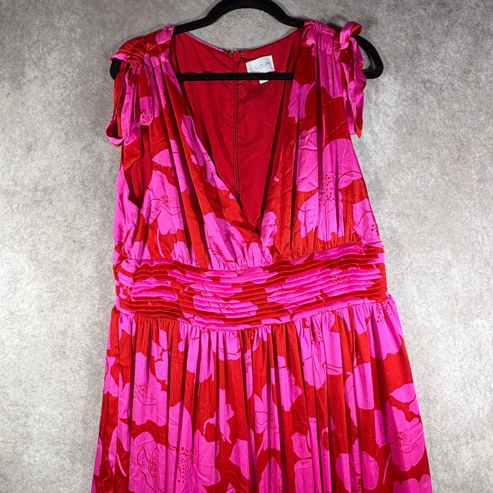 Sugarlips Dress Womens 1X Red Pink Floral Maxi Sleeveless V-Neck Wedding Boho