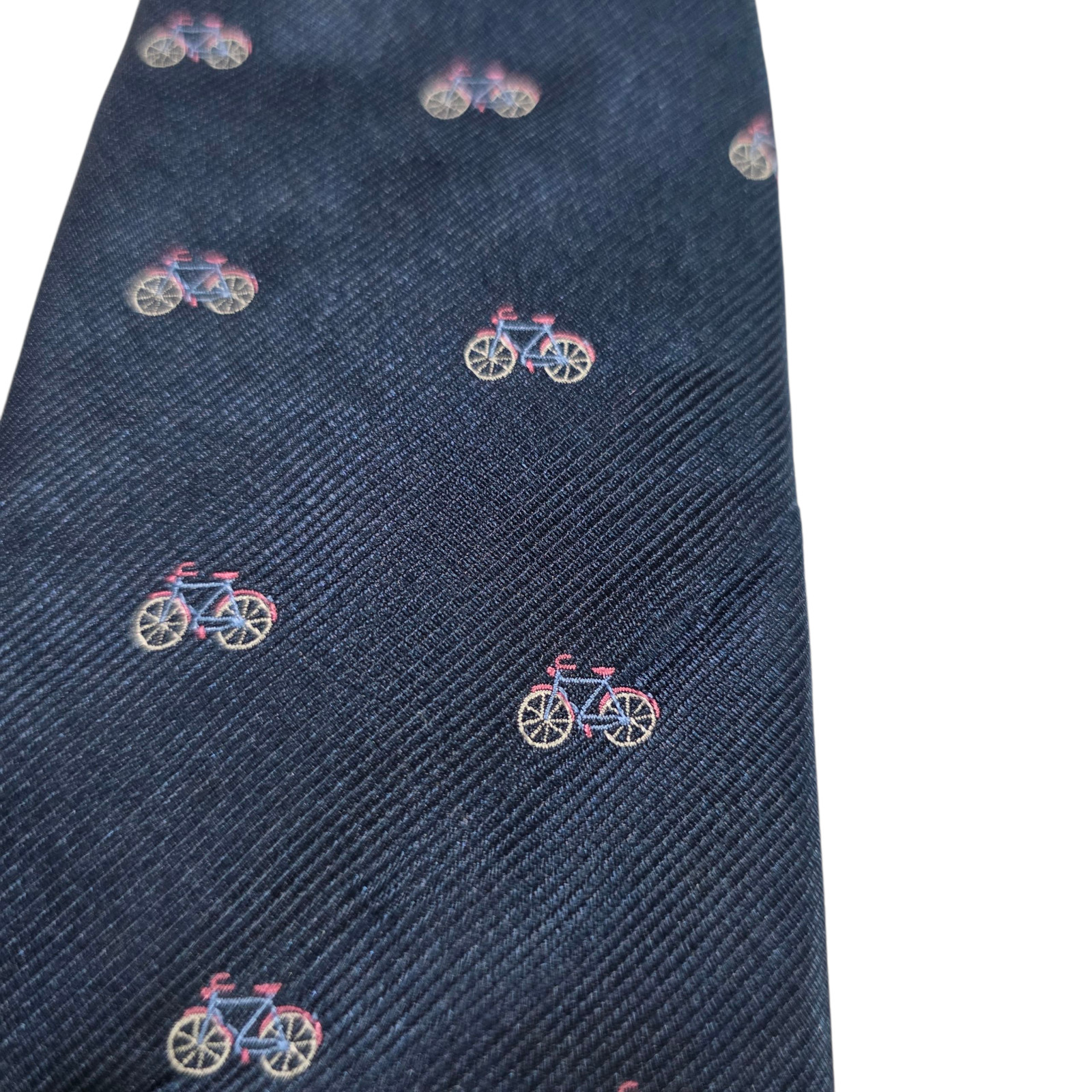 Chaps Mens NecktieNavy Blue Bicycle Pinstripe Silk Blend Woven Preppy Novelty