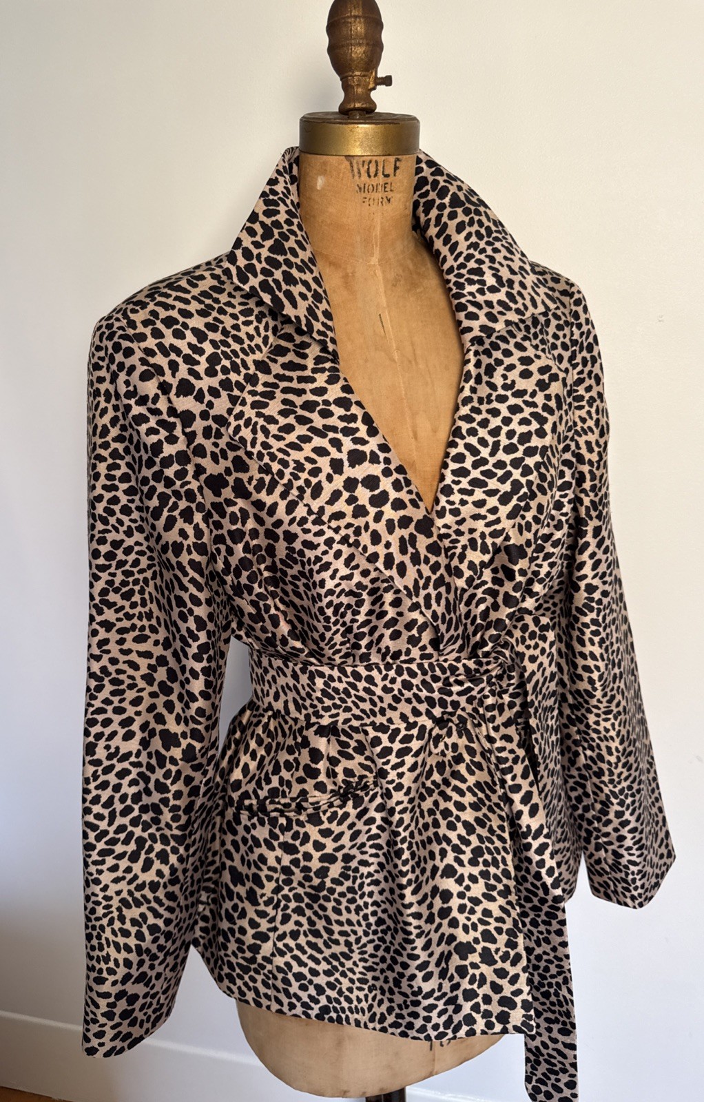 Vintage Y2K Le Suit Leopard Jacket Waist Tie Sash Belt L Classic Capsule Chic