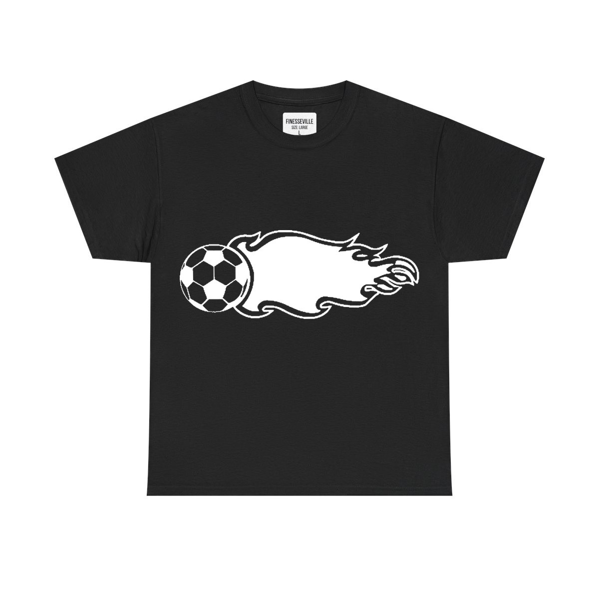 Flaming Soccer Ball Speed Fire T-Shirt Black White Futbol Tee