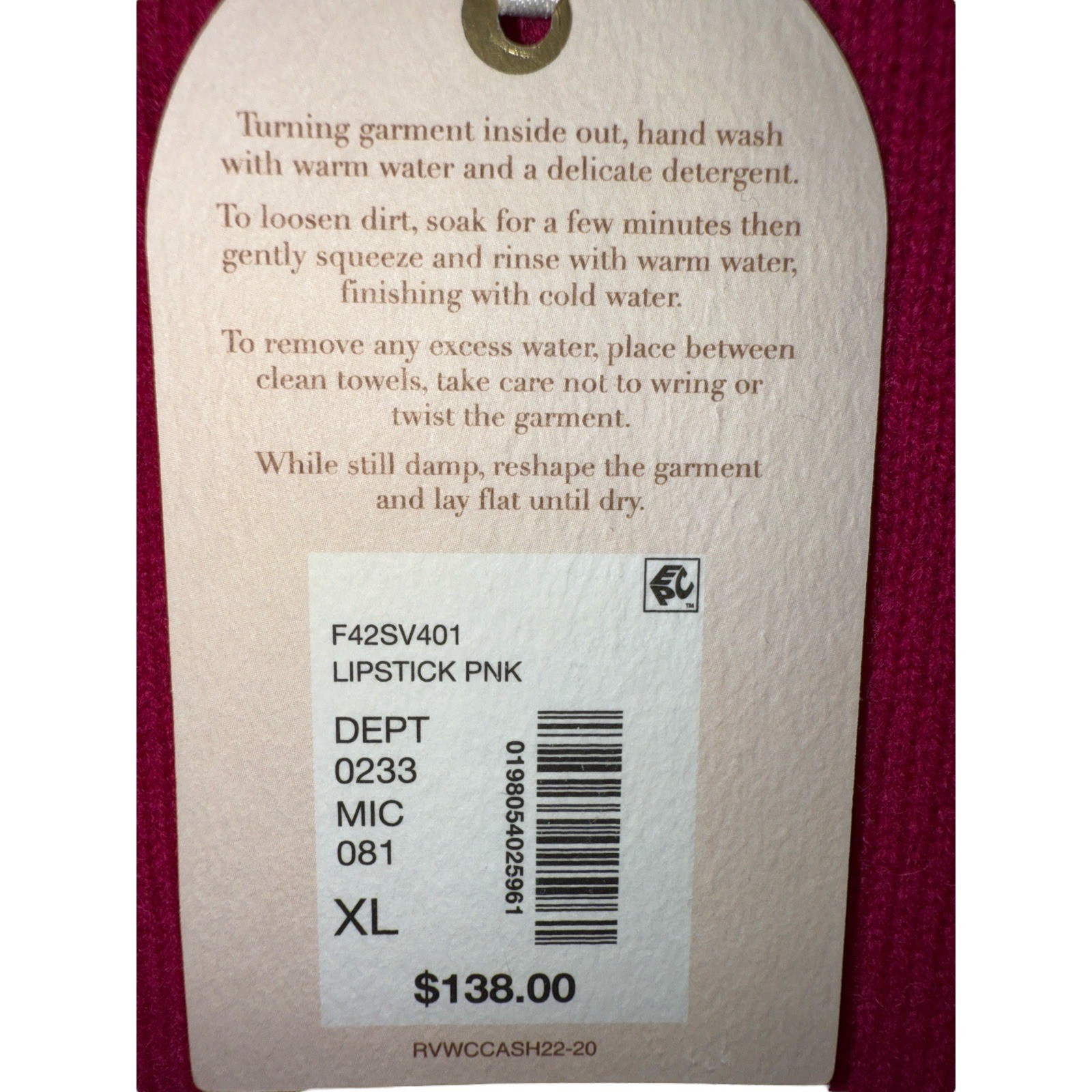 Van Winkle Size XL Lipstick Pink 100% Cashmere Crew Neck Pullover NWT